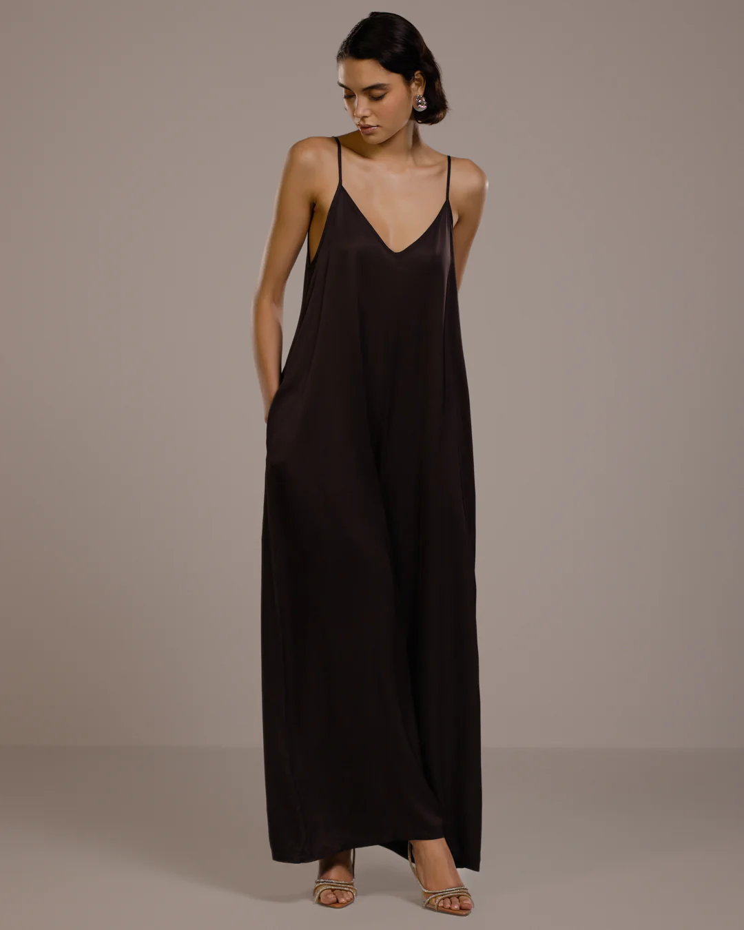 Audrey Satin Jumpsuit | Espresso Brown - Image 7