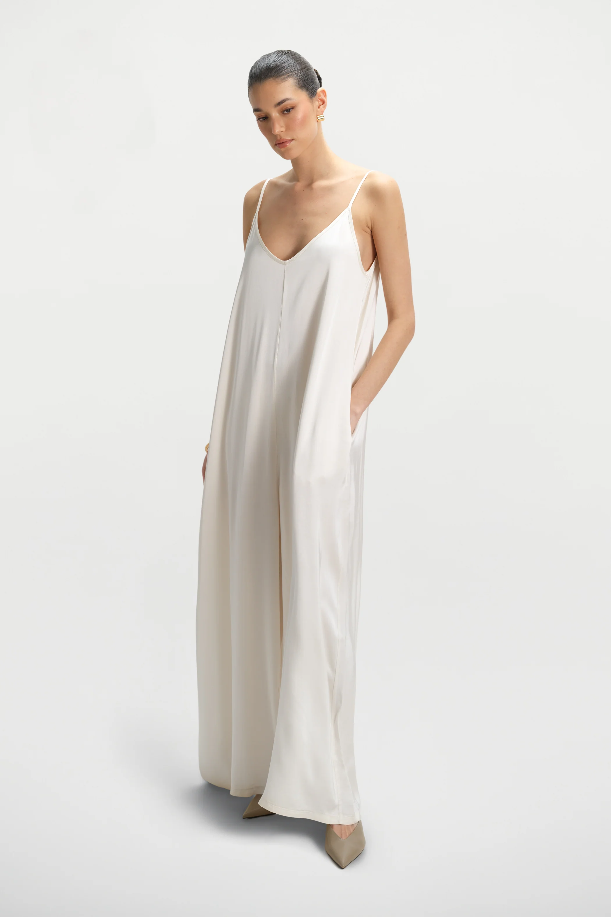 Audrey Satin Jumpsuit | Ivory