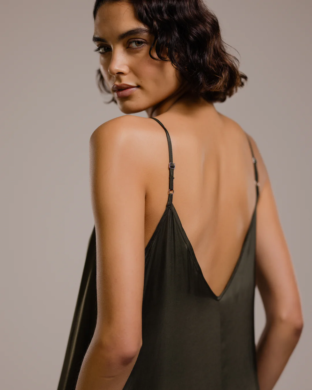 Audrey Satin Jumpsuit | Khaki - Image 3