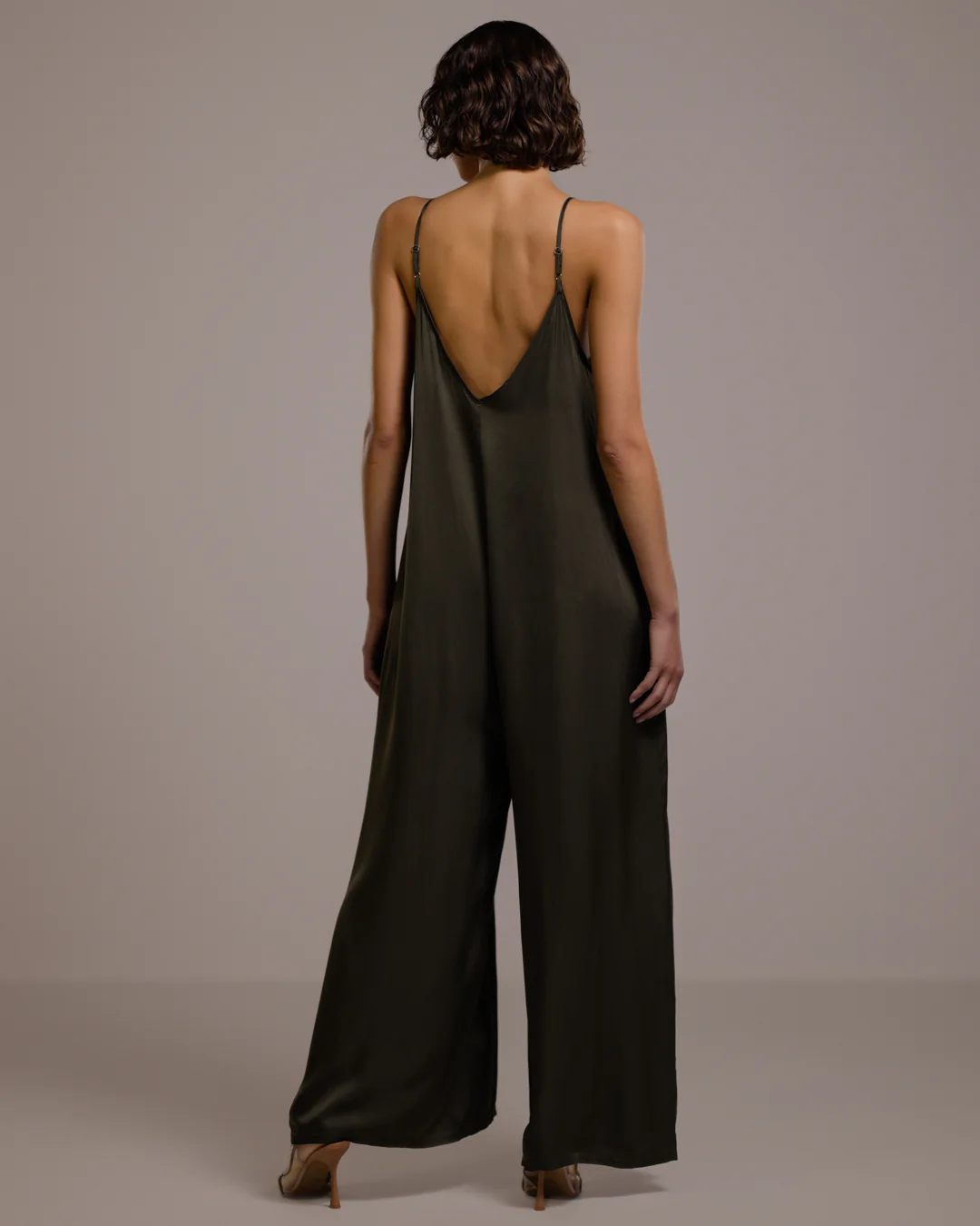 Audrey Satin Jumpsuit | Khaki - Image 4
