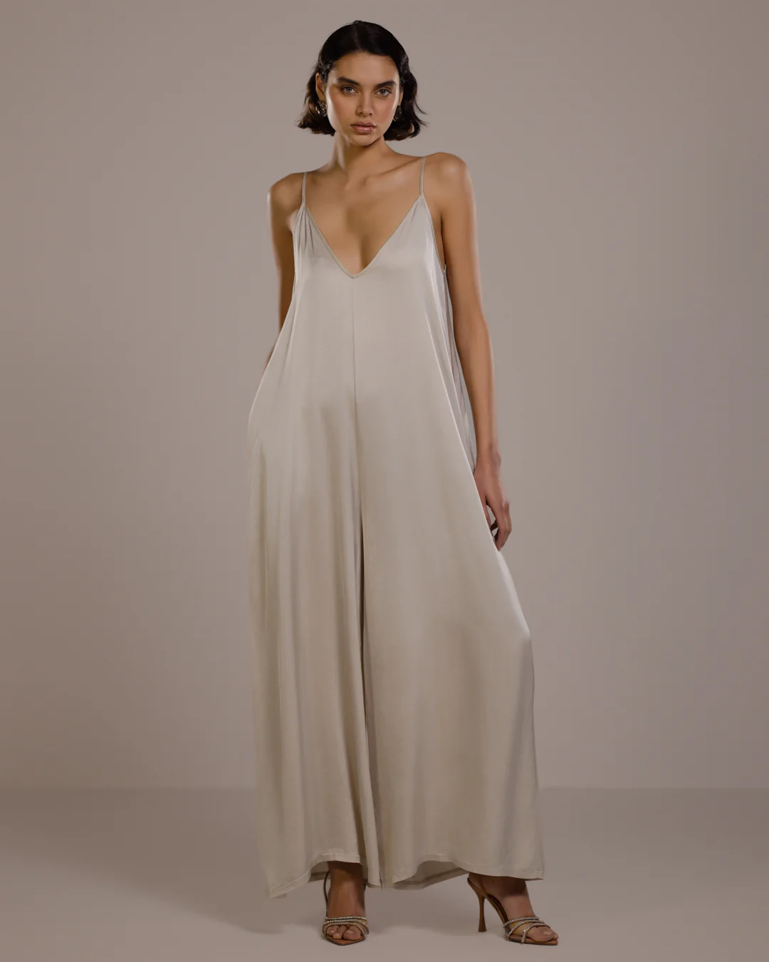Audrey Satin Jumpsuit | Light Beige - Image 10