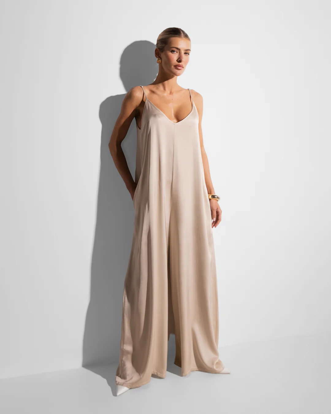 Audrey Satin Jumpsuit | Light Beige - Image 3