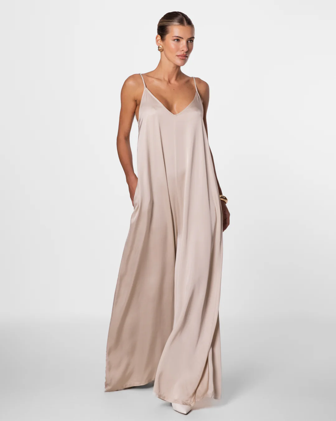Audrey Satin Jumpsuit | Light Beige - Image 4