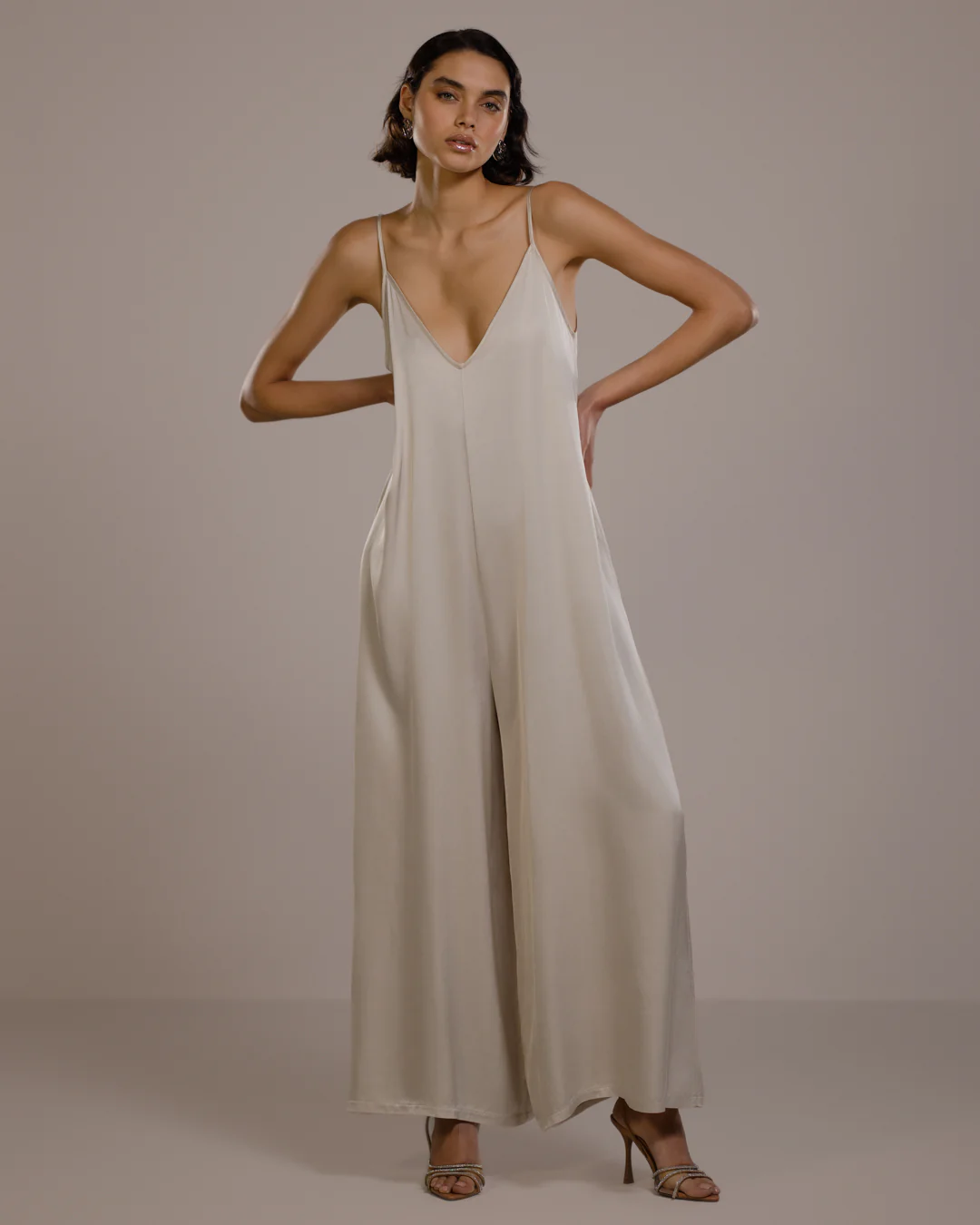 Audrey Satin Jumpsuit | Light Beige - Image 7