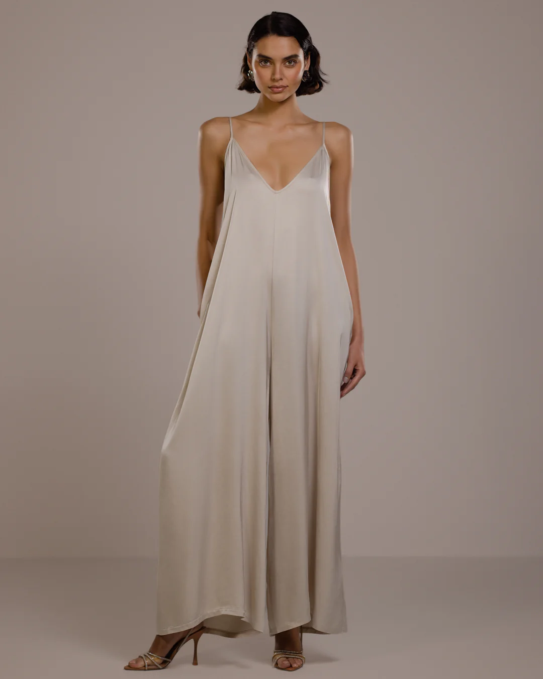 Audrey Satin Jumpsuit | Light Beige - Image 8