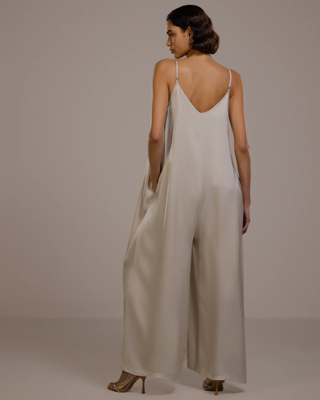 Audrey Satin Jumpsuit | Light Beige - Image 9