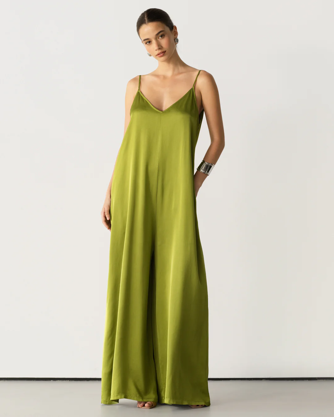 Audrey Satin Jumpsuit | Olive Green