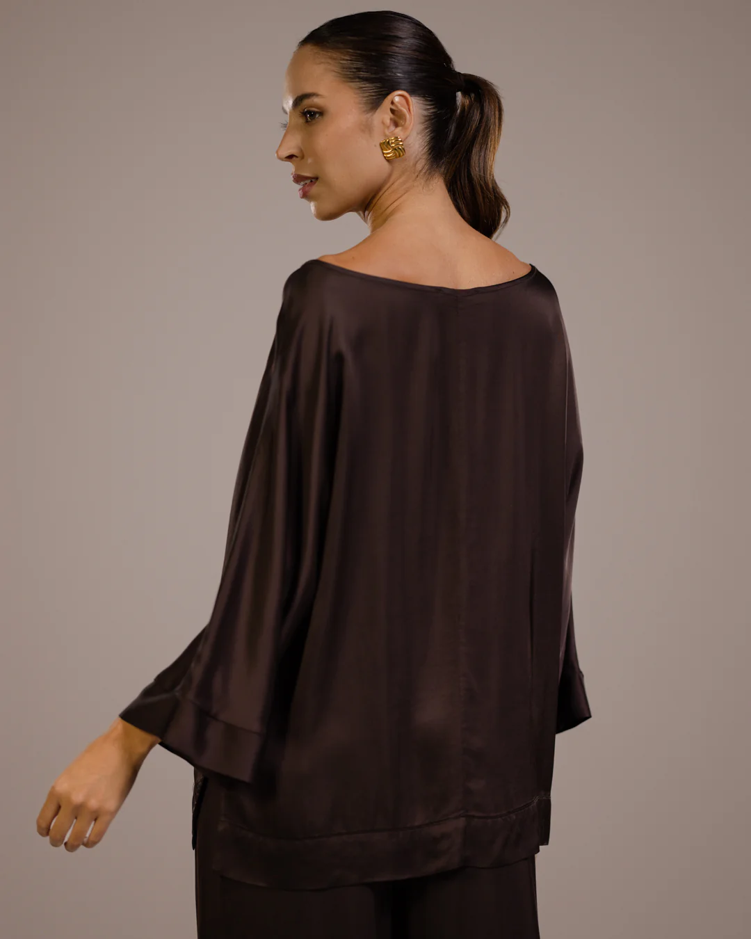 Aurelie Satin Top | Espresso Brown - Image 3
