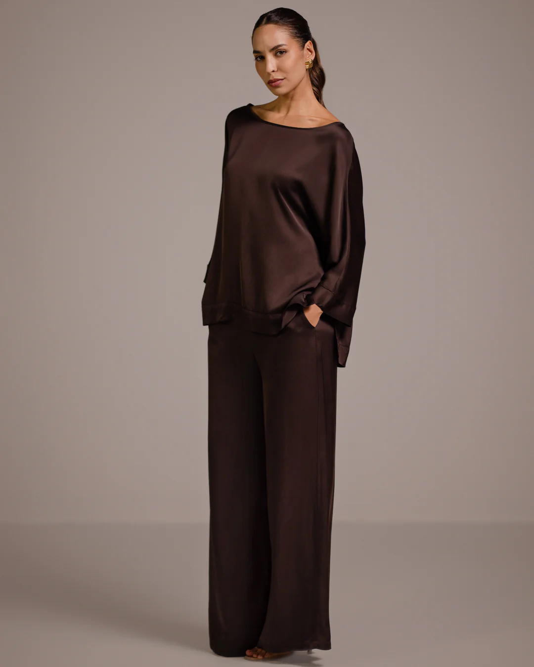 Aurelie Satin Top | Espresso Brown - Image 4