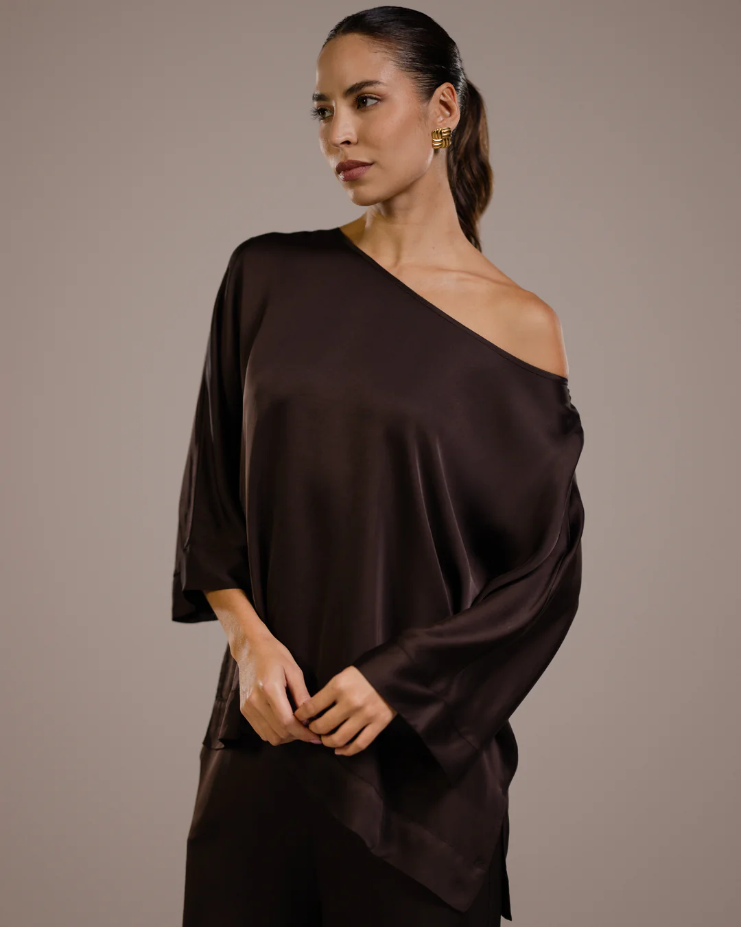Aurelie Satin Top | Espresso Brown - Image 5