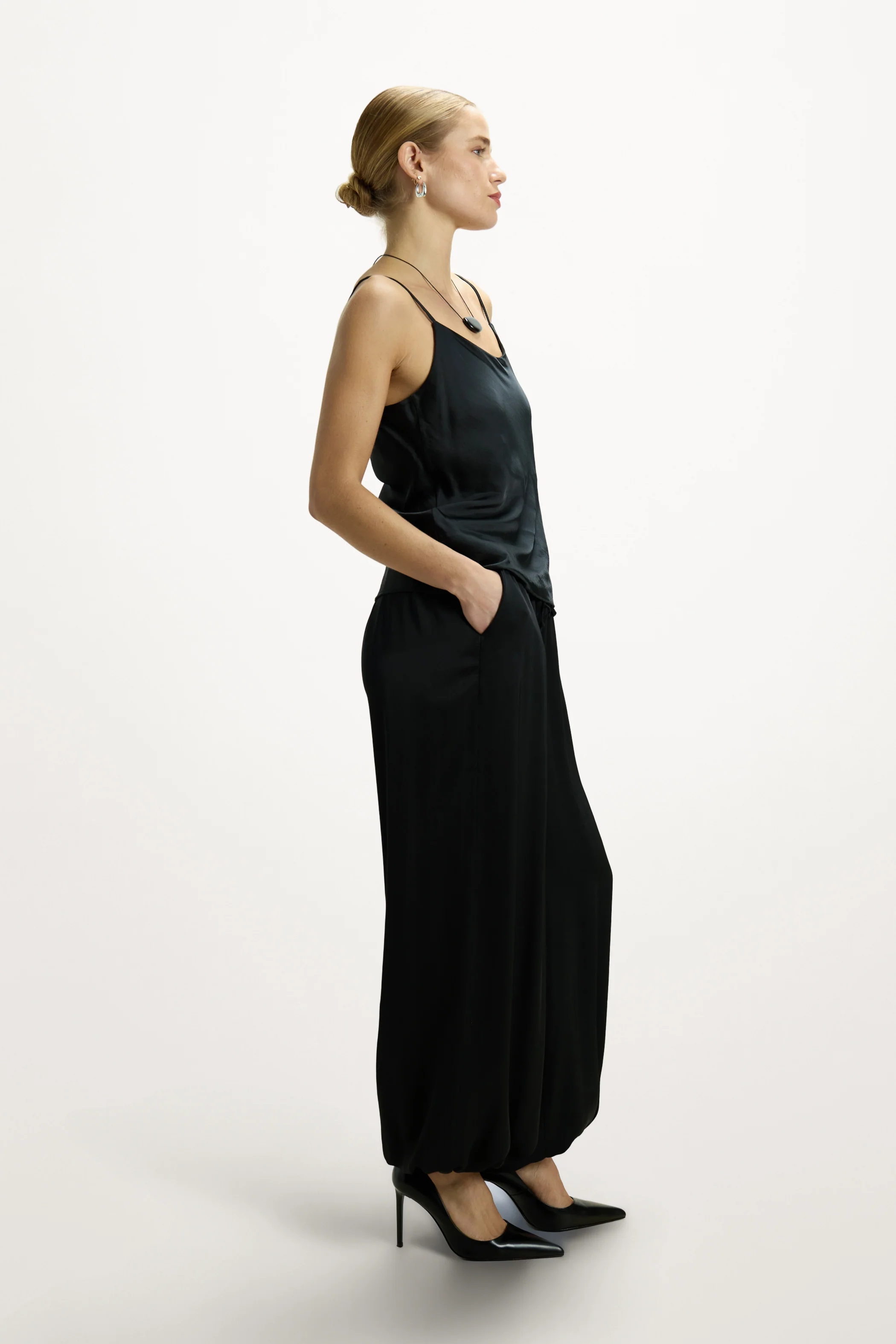 Belle Balloon Satin Trousers | Black - Image 4