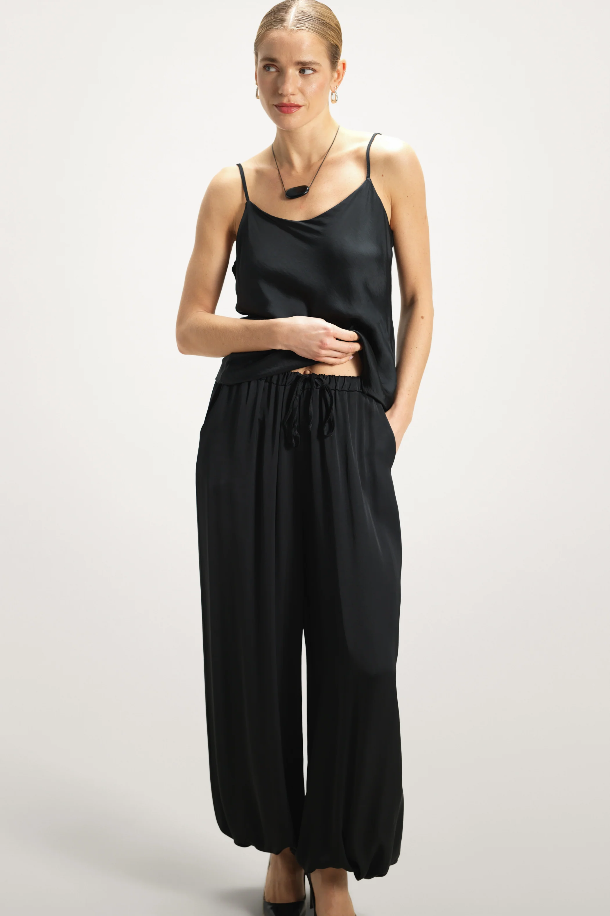 Belle Balloon Satin Trousers | Black - Image 6