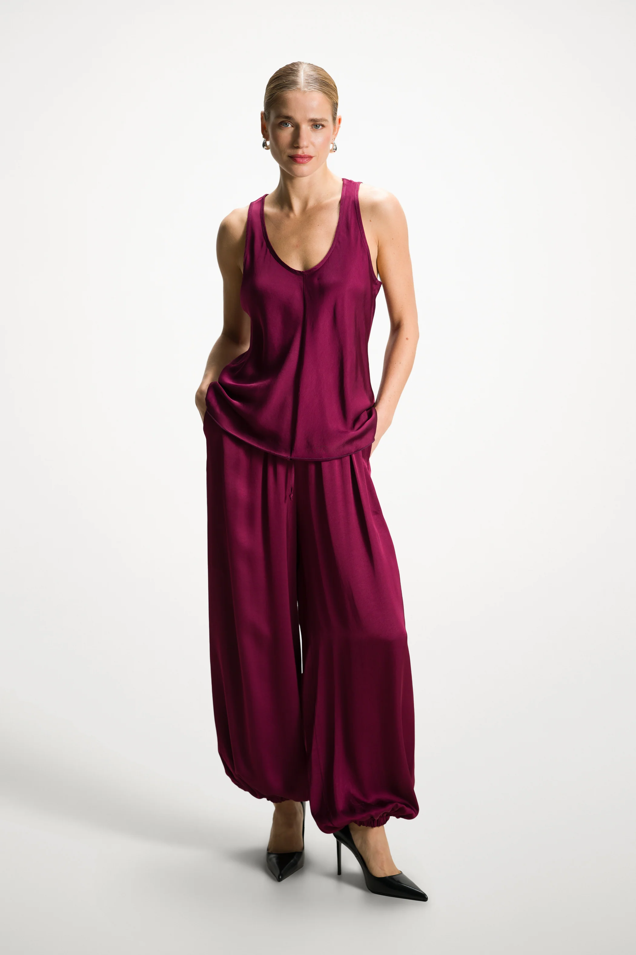 Demi Satin Vest Top | Burgundy - Image 4
