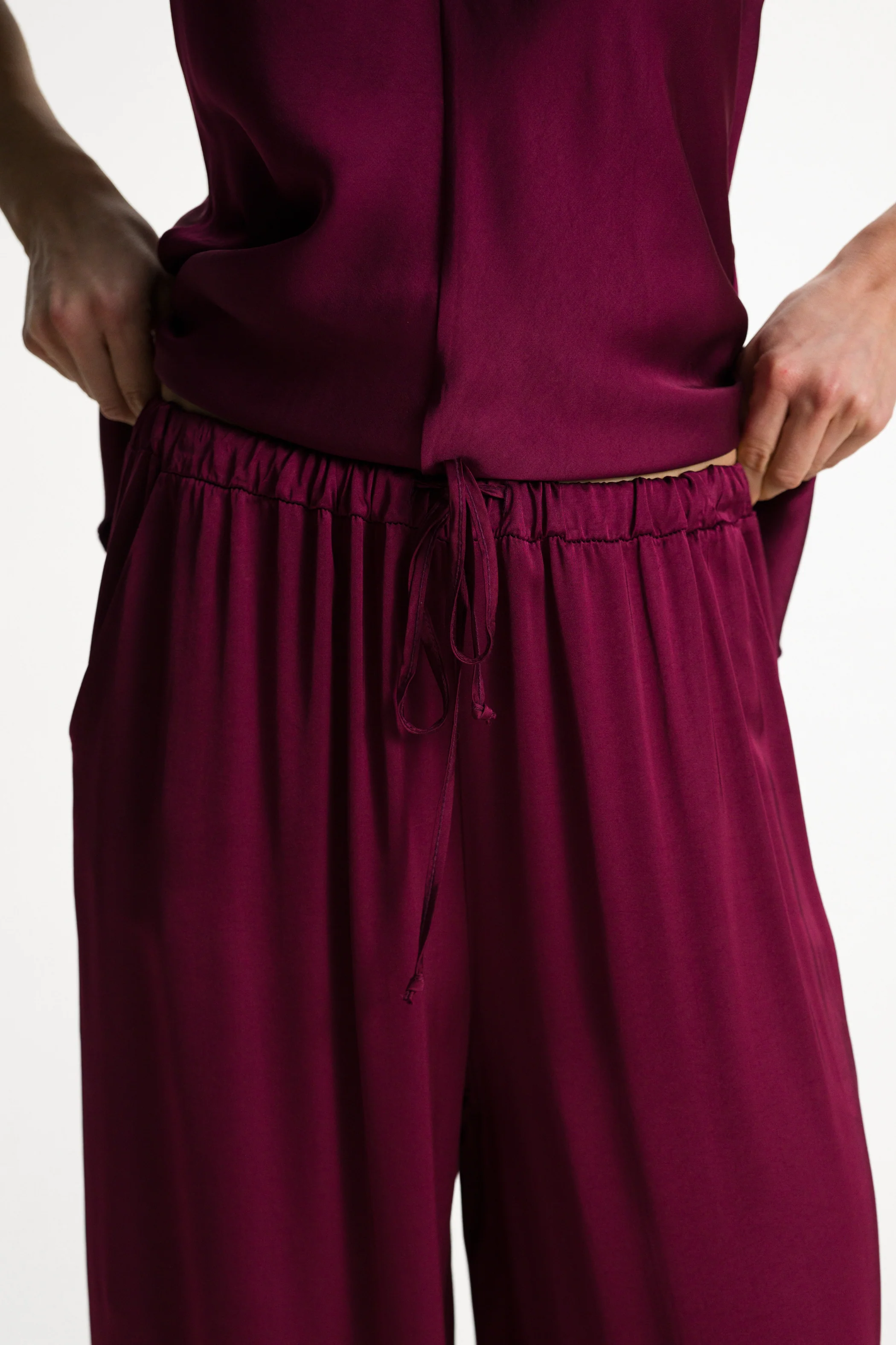 Belle Balloon Satin Trousers | Burgundy - Image 2