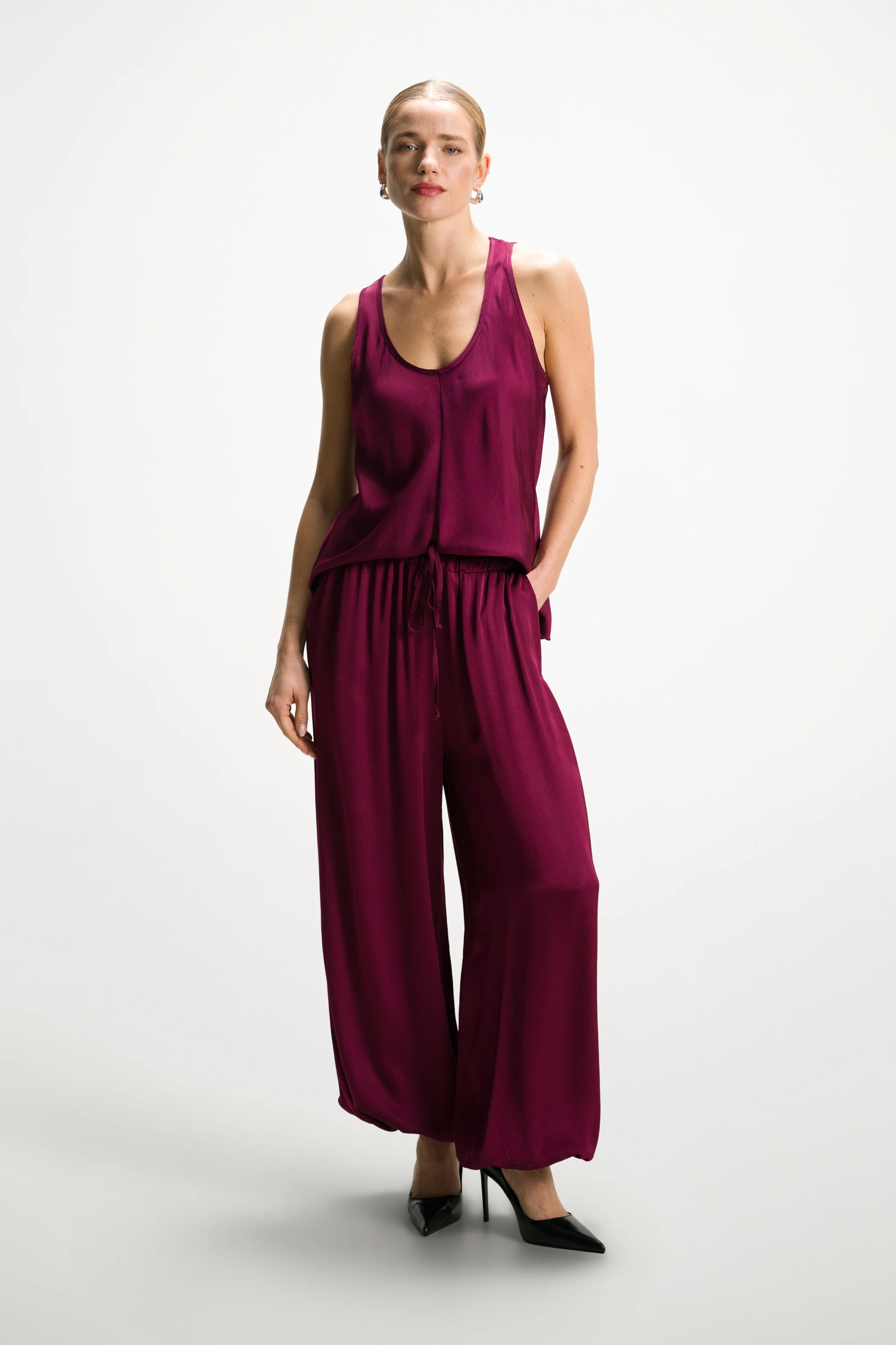 Demi Satin Vest Top | Burgundy - Image 8