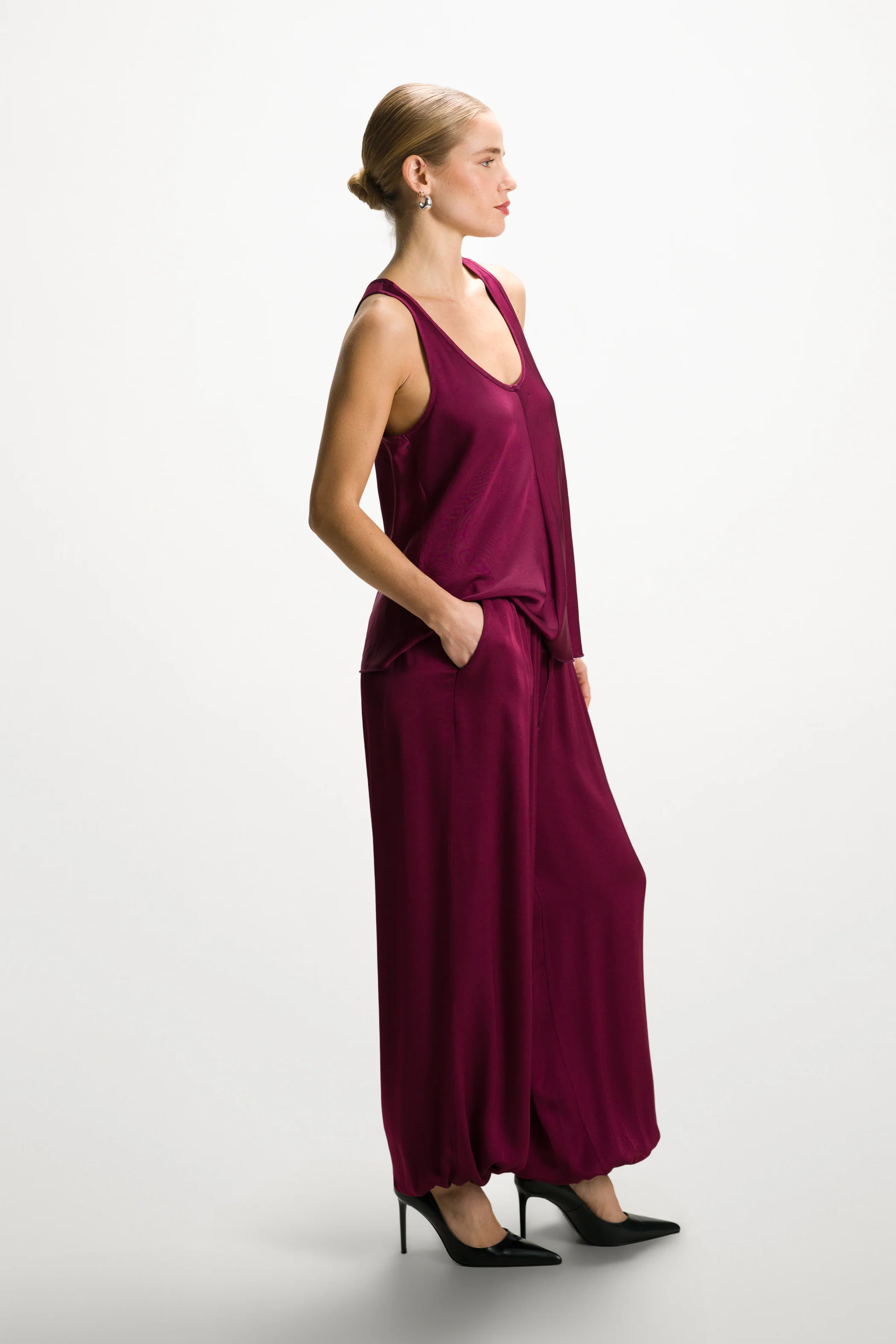 Demi Satin Vest Top | Burgundy - Image 3