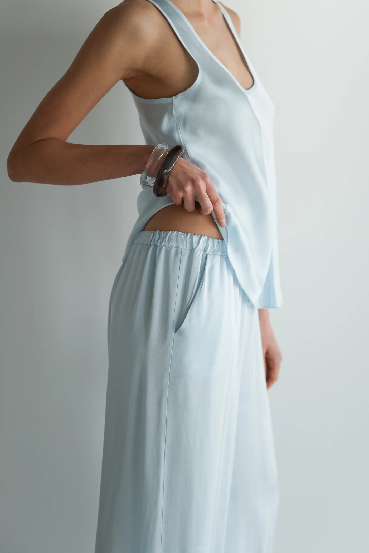 Belle Balloon Satin Trousers | Glacier - Image 2