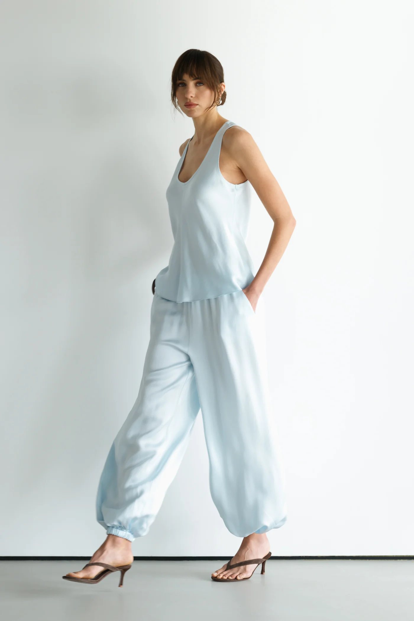 Belle Balloon Satin Trousers | Glacier - Image 6