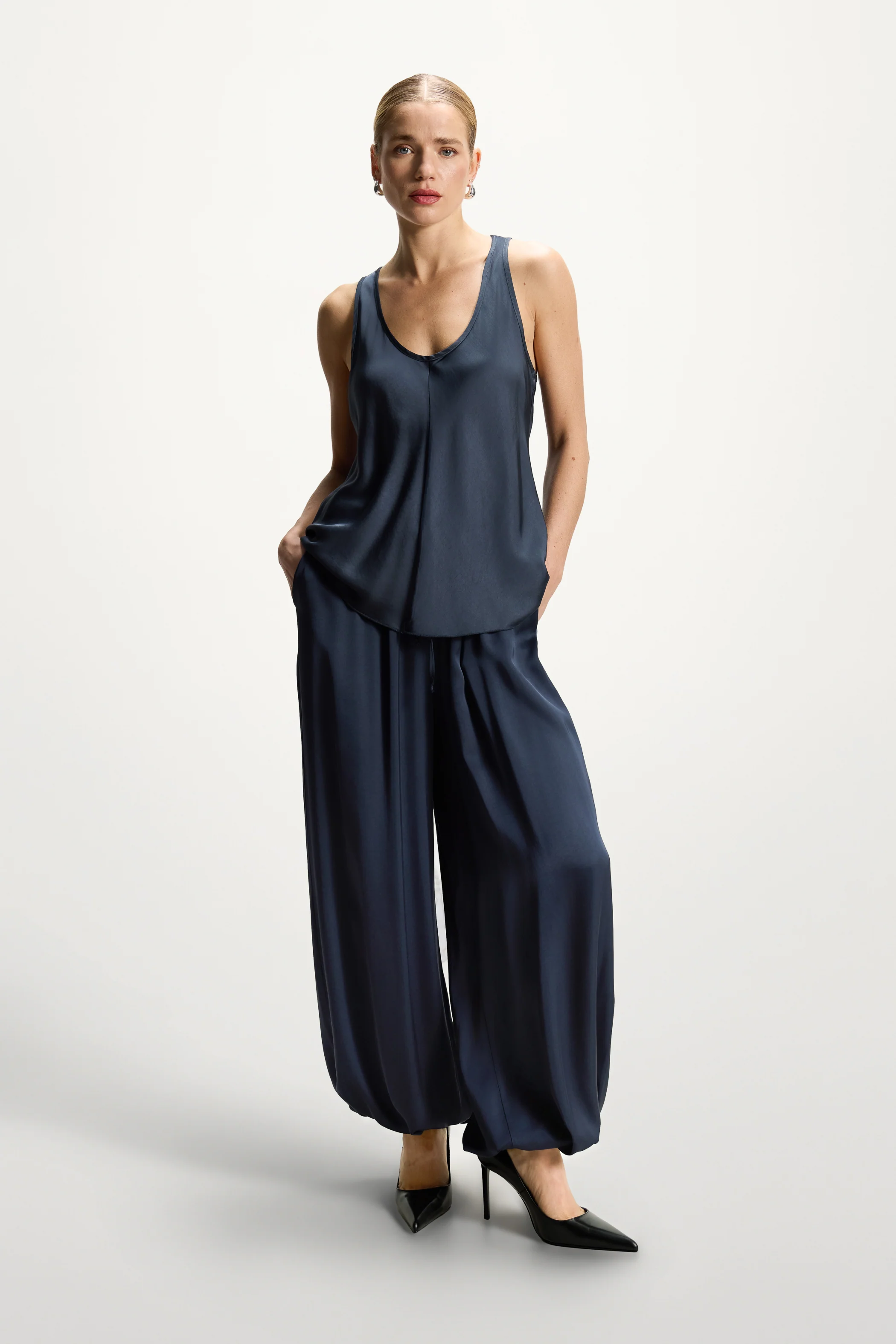 Belle Balloon Satin Trousers | Ink