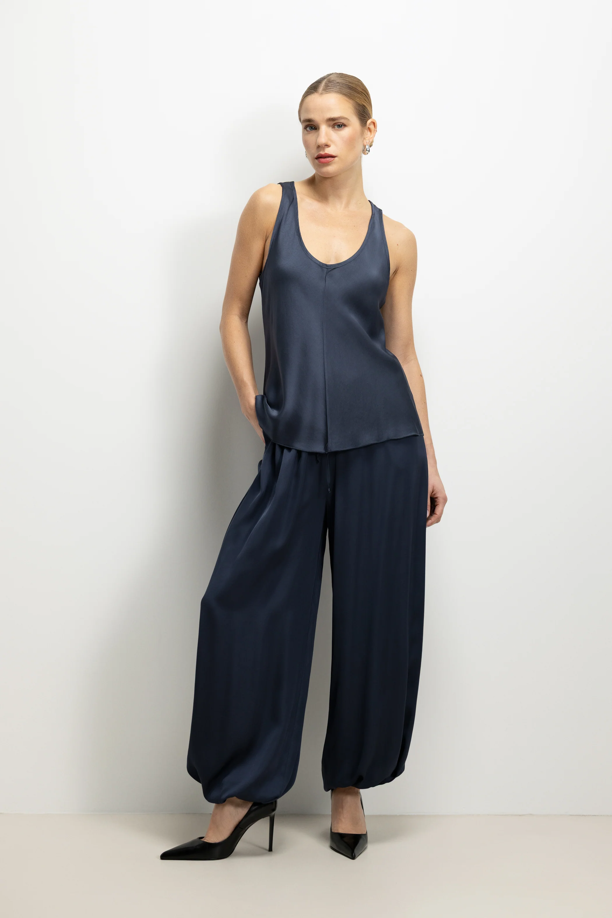 Belle Balloon Satin Trousers | Ink - Image 5