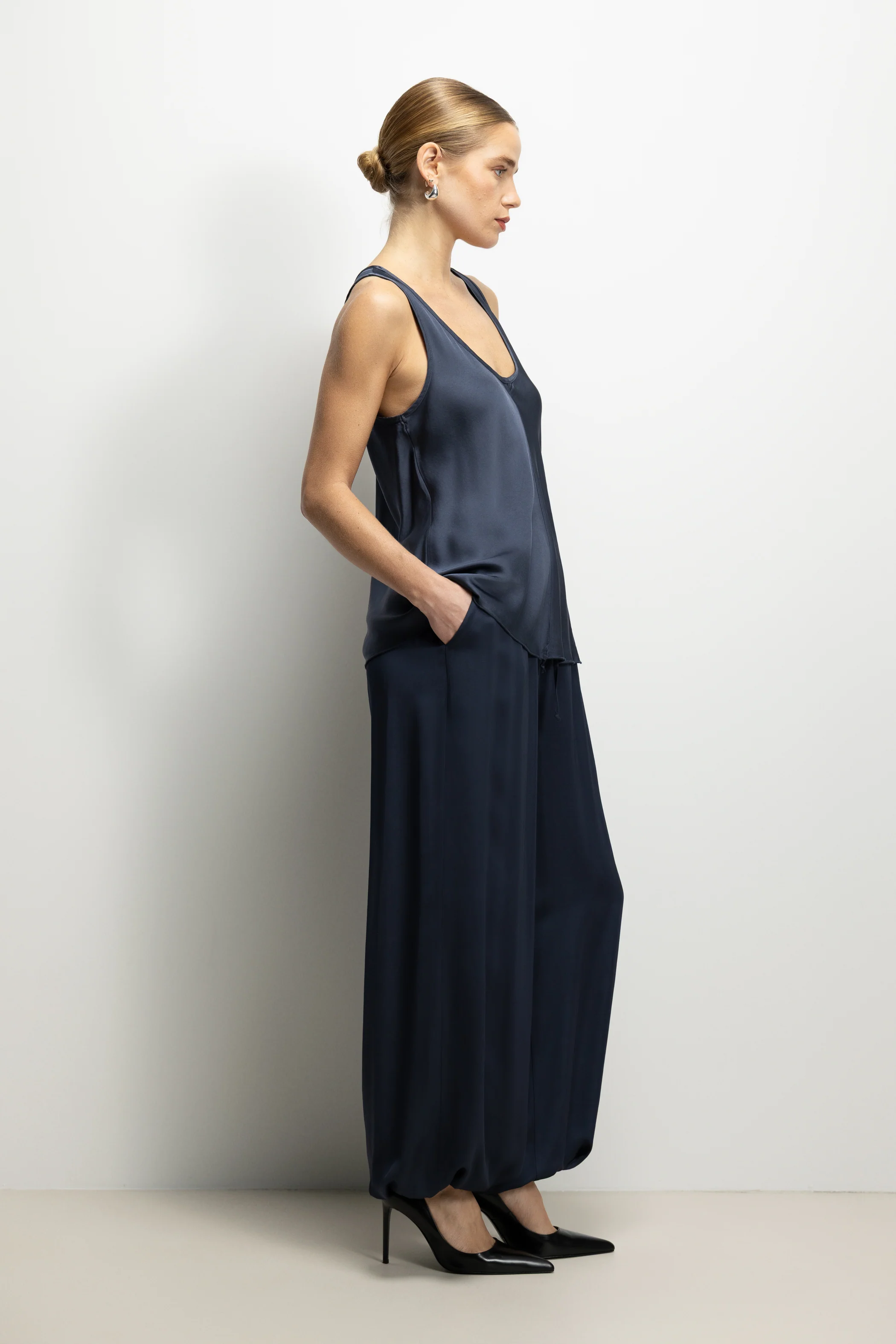 Belle Balloon Satin Trousers | Ink - Image 6