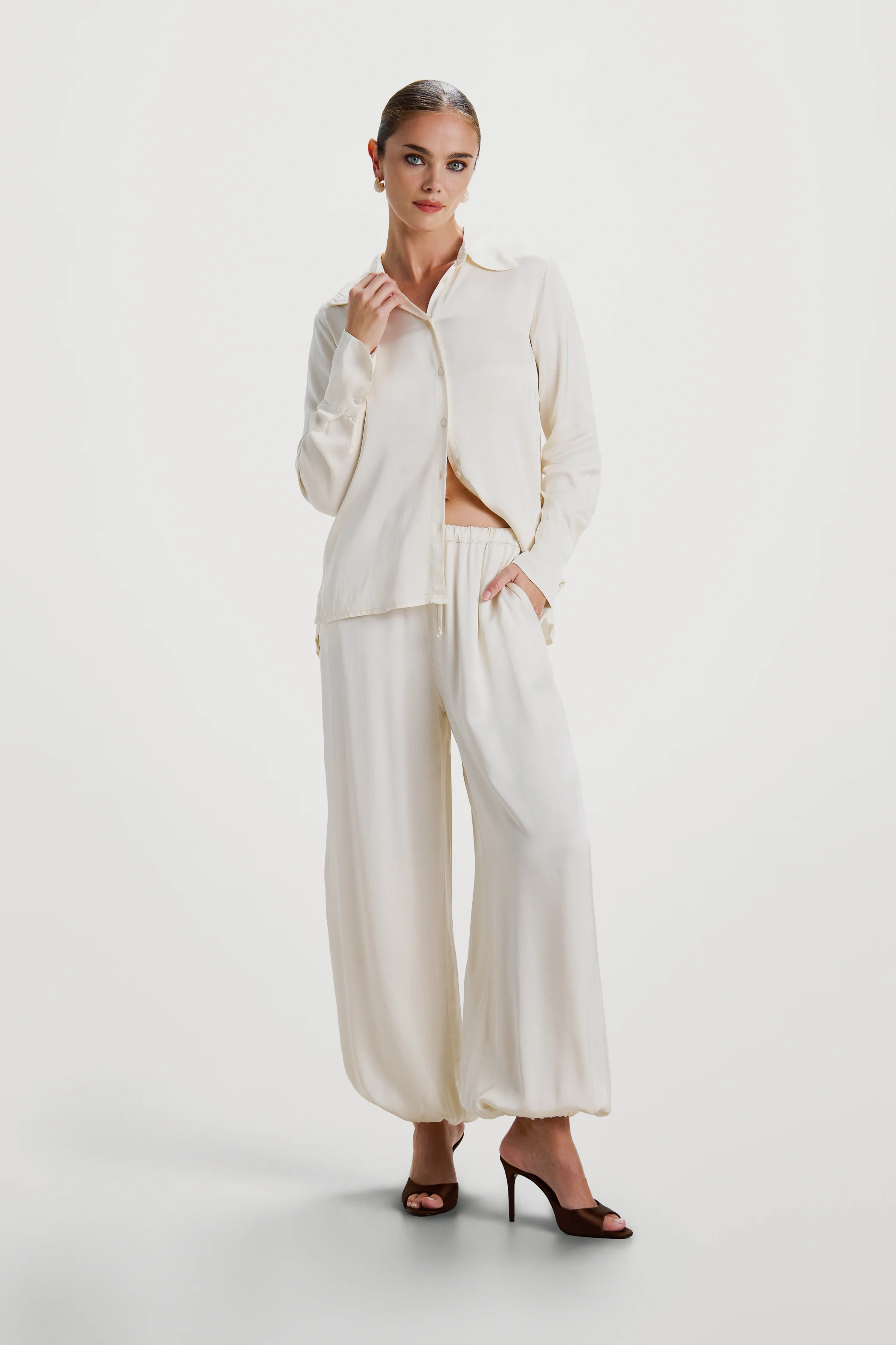 Belle Balloon Satin Trousers | Ivory