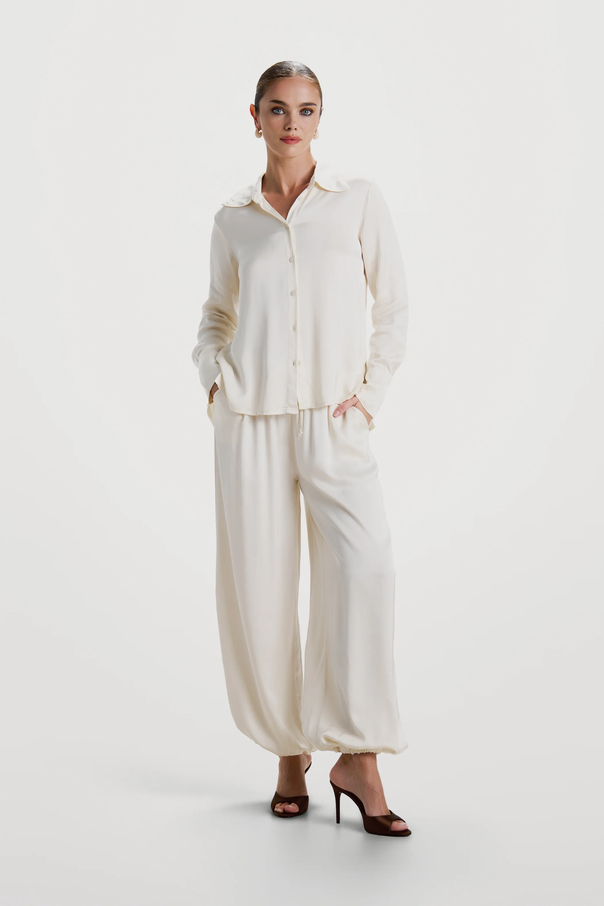 Belle Balloon Satin Trousers | Ivory - Image 4