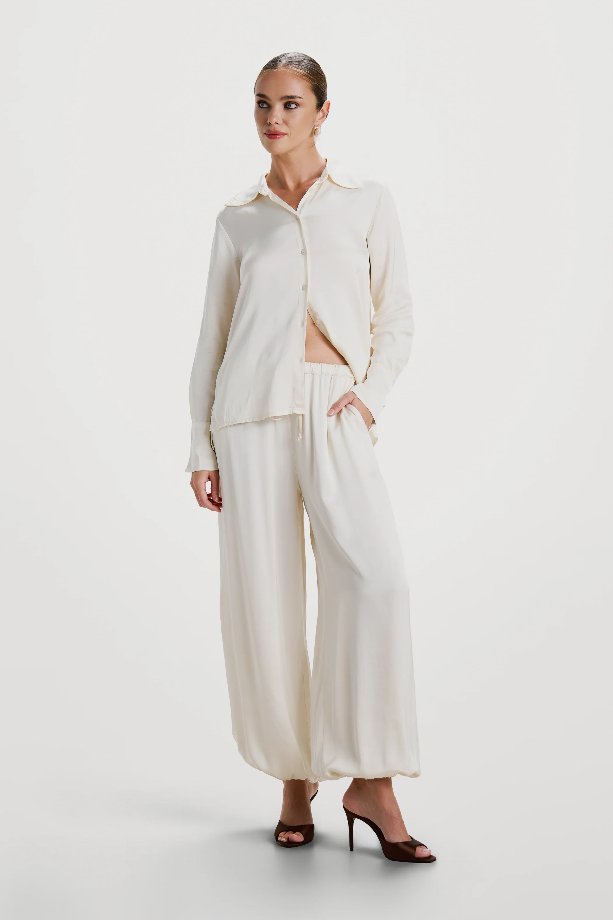 Belle Balloon Satin Trousers | Ivory - Image 5