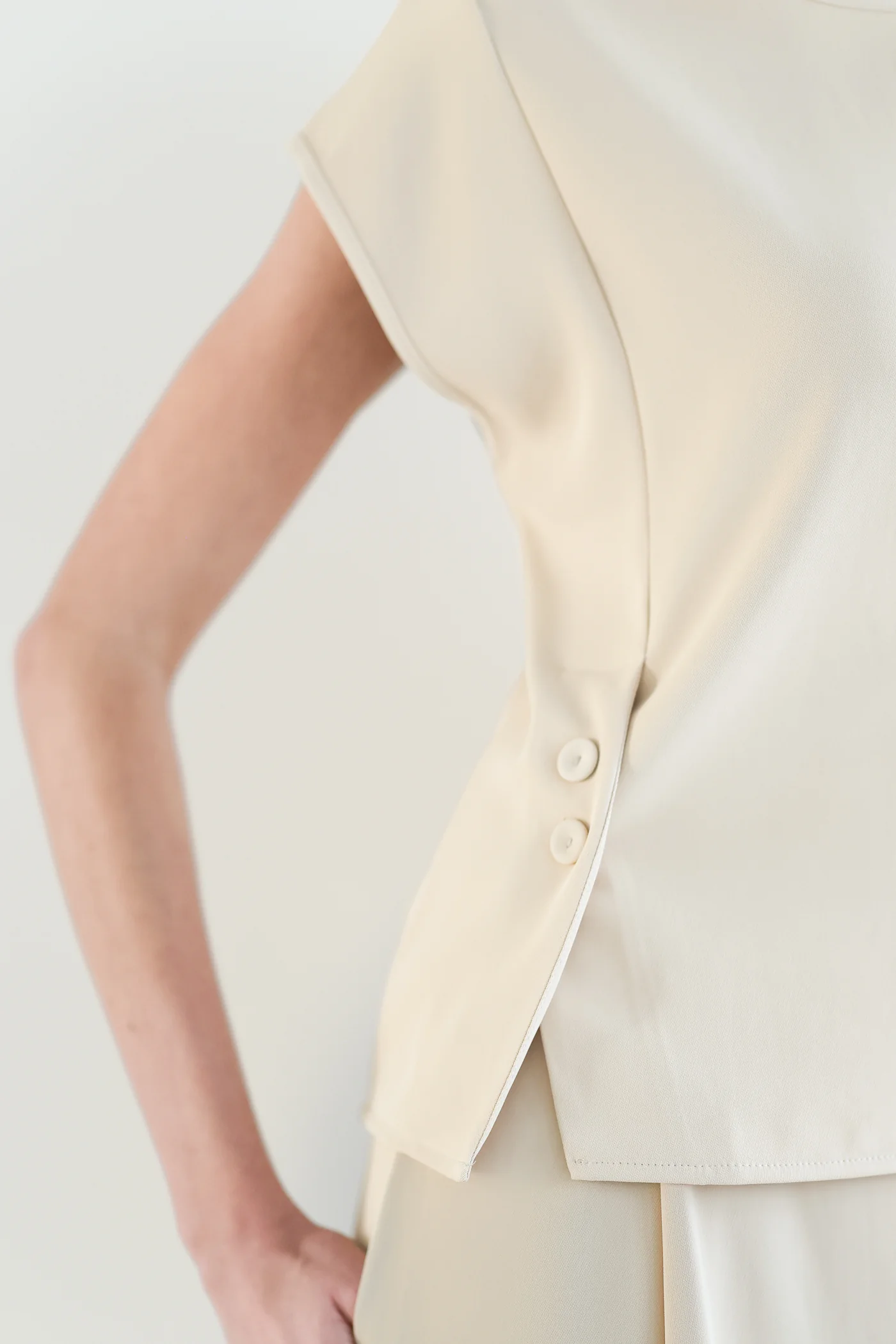 Blanchett Button Top | Almond Beige - Image 2