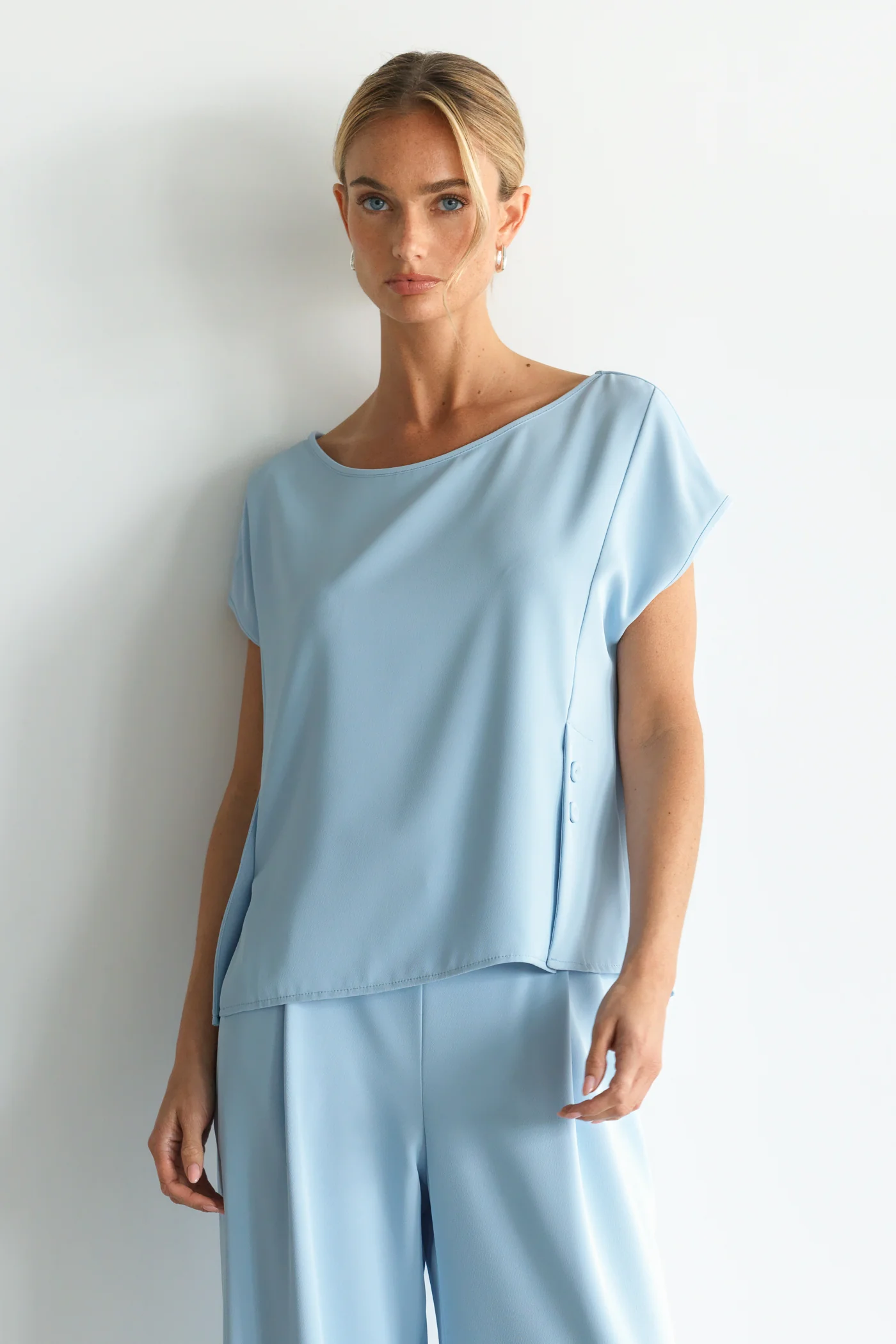 Blanchett Button Top | Dusty Blue - Image 2