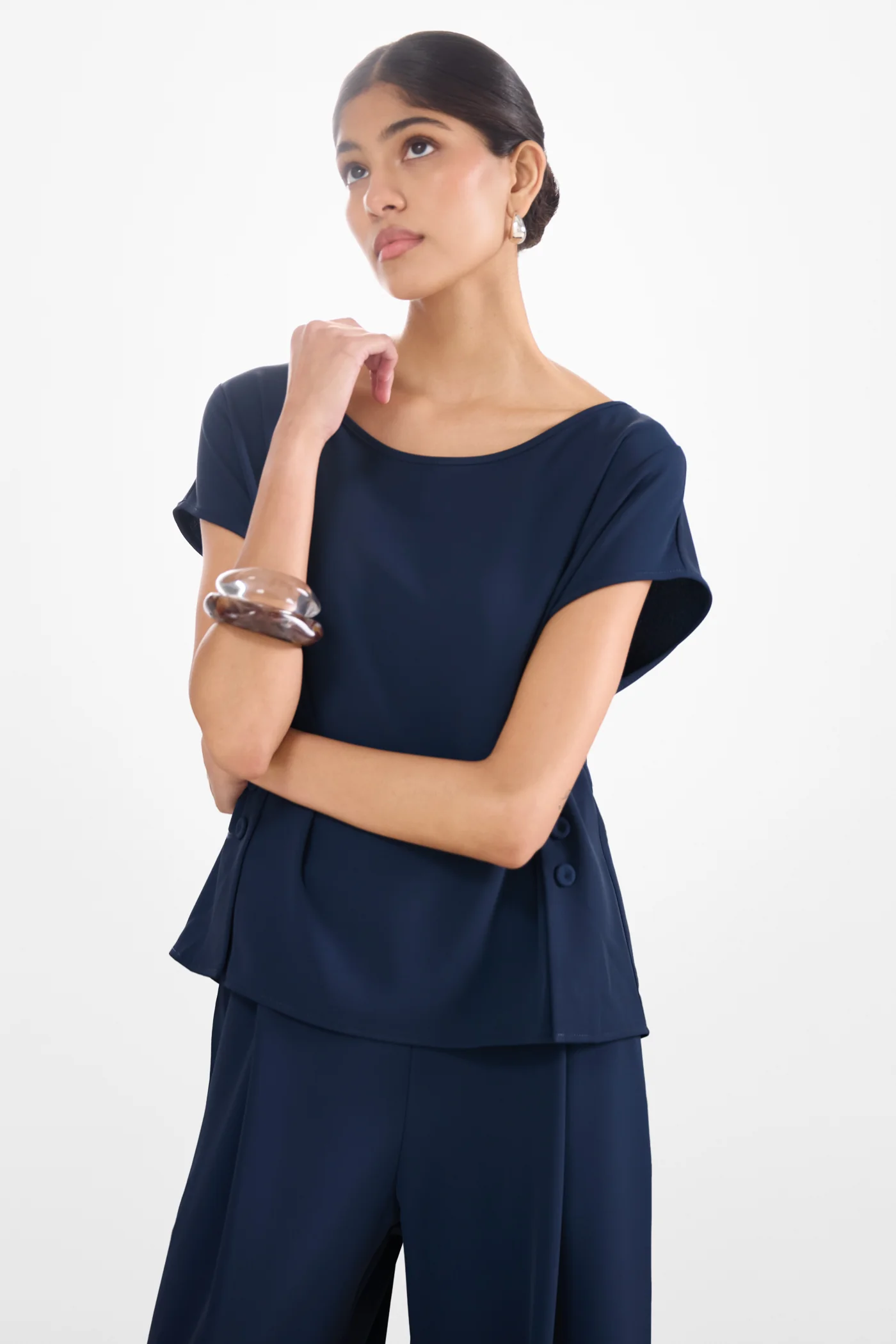 Blanchett Button Top | Navy - Image 4