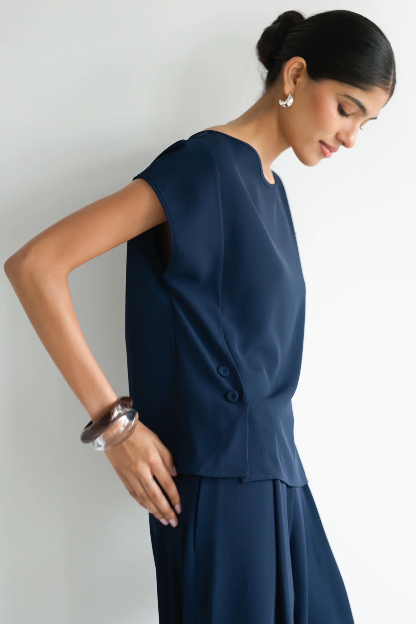 Blanchett Button Top | Navy - Image 5