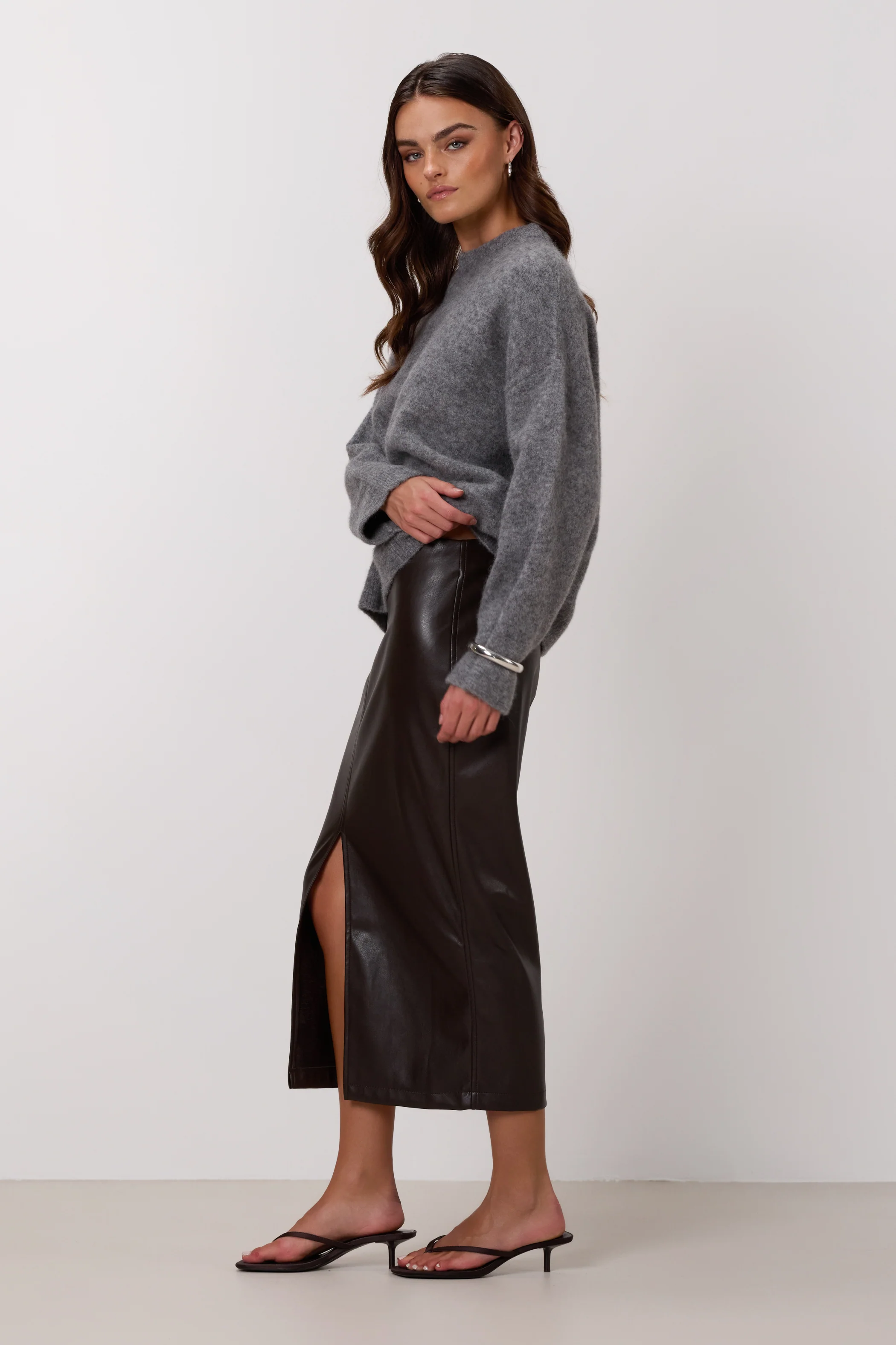 Brooklyn Faux Leather Skirt | Espresso Brown - Image 2