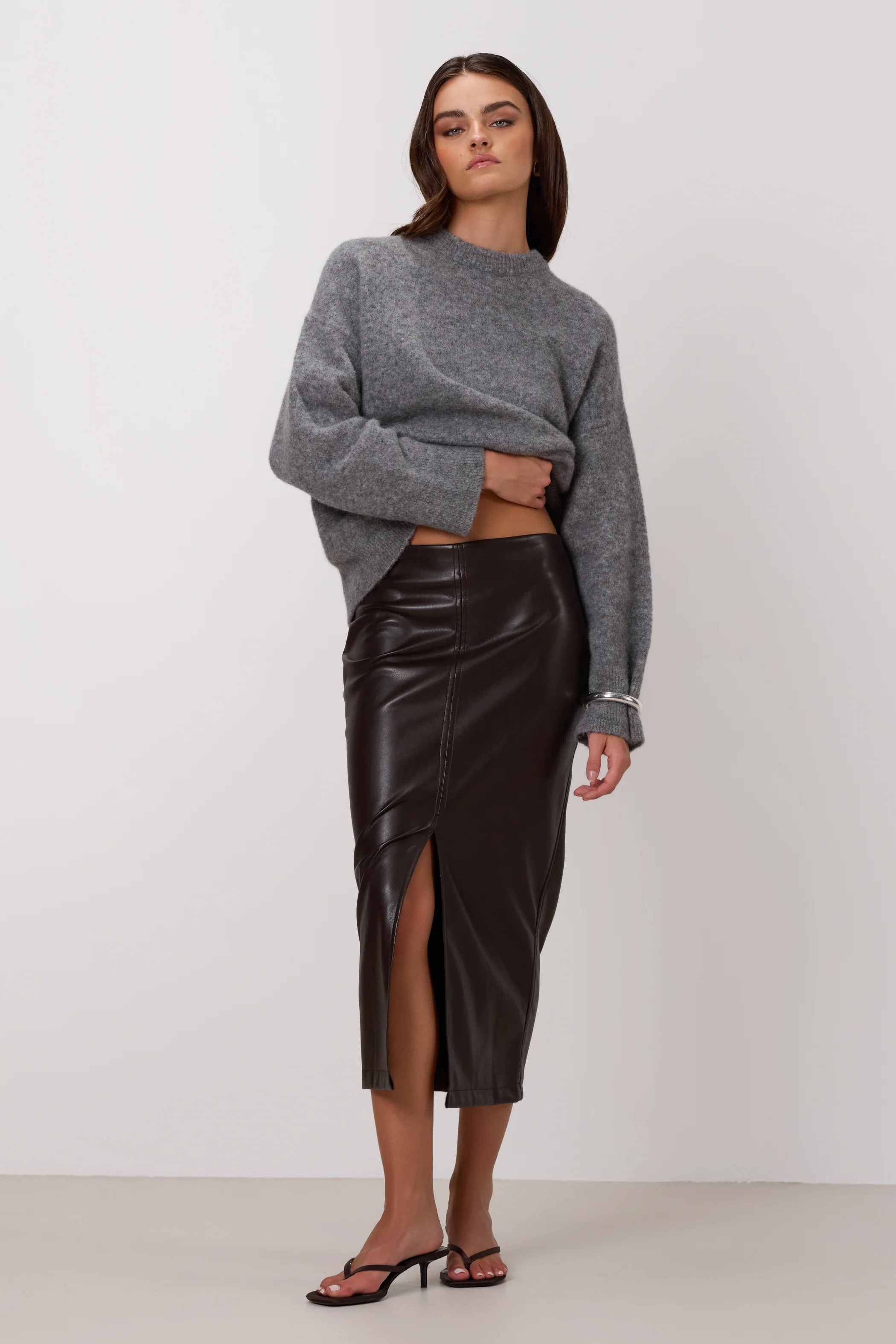 Brooklyn Faux Leather Skirt | Espresso Brown - Image 3