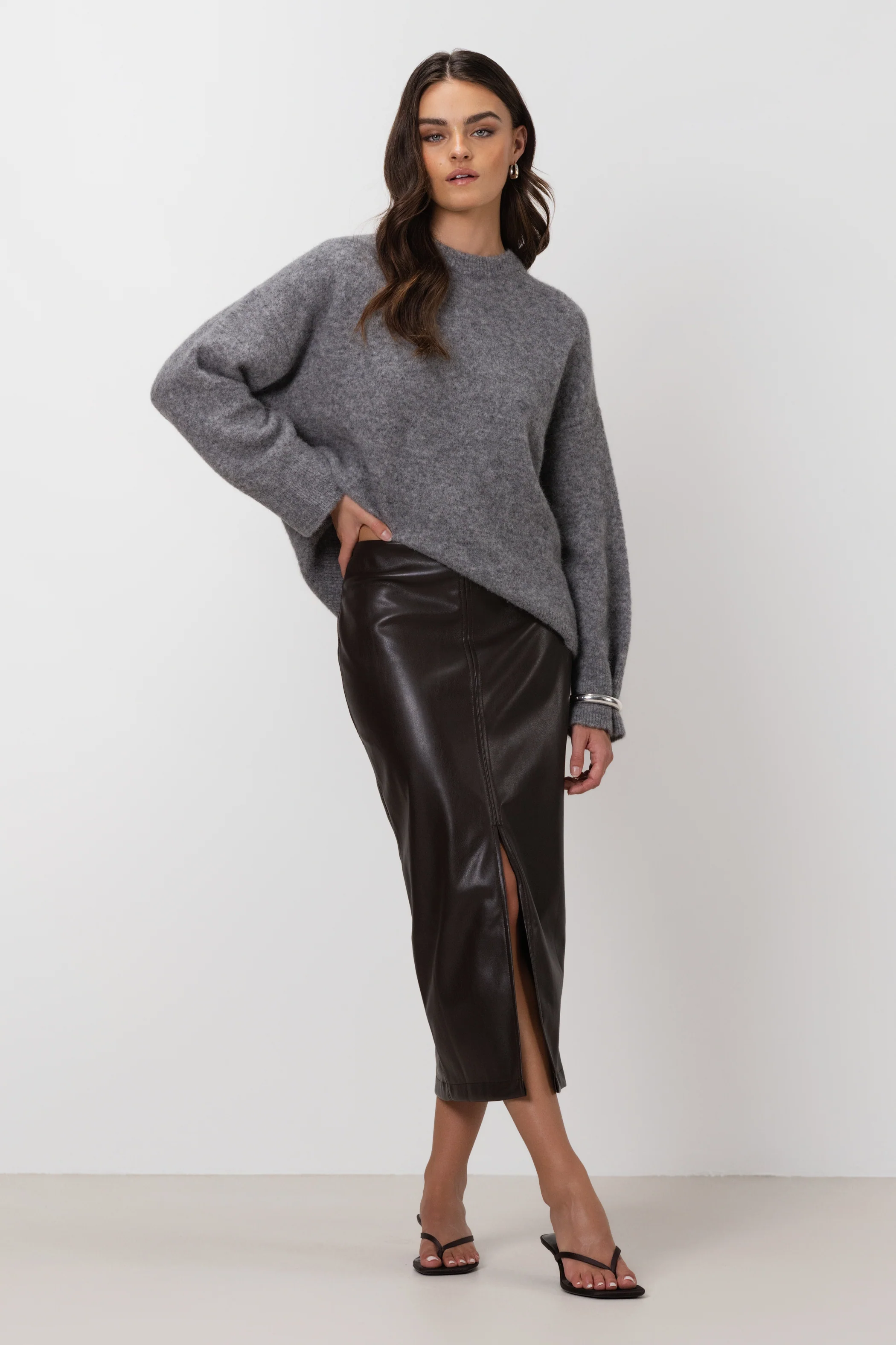 Brooklyn Faux Leather Skirt | Espresso Brown - Image 8