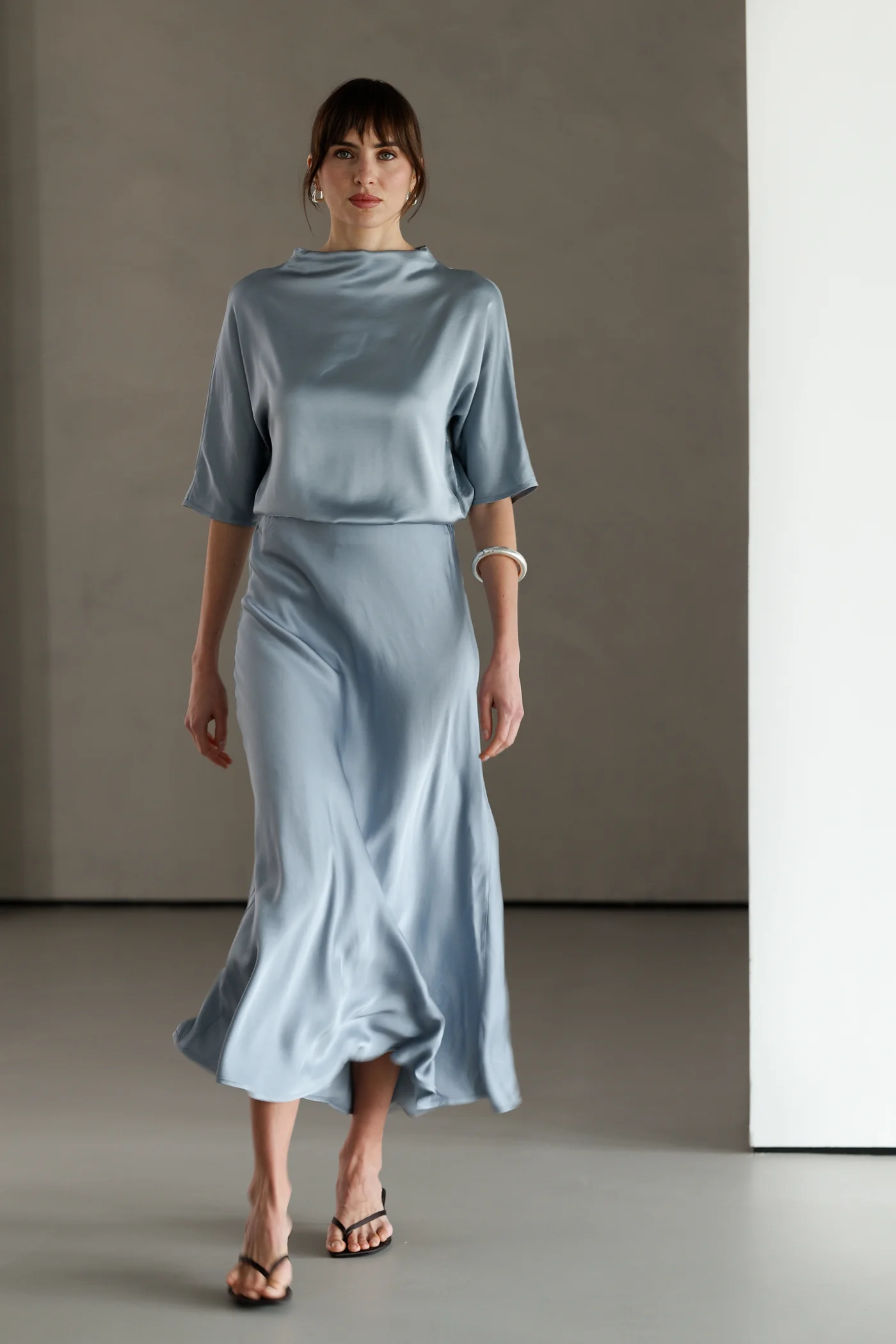 Genevieve Back Tie Satin Top | Dusty Blue - Image 9
