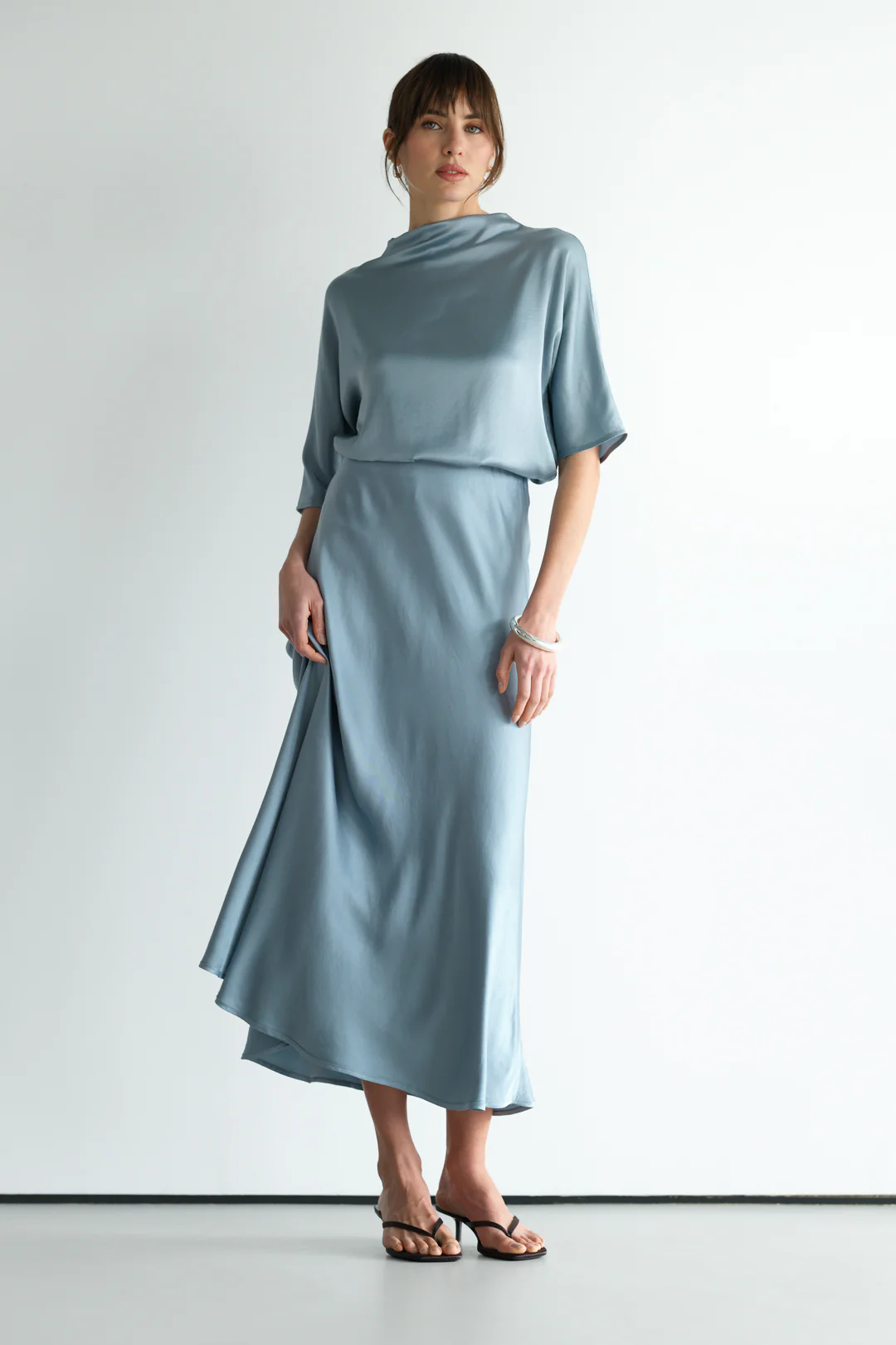 Genevieve Back Tie Satin Top | Dusty Blue - Image 7