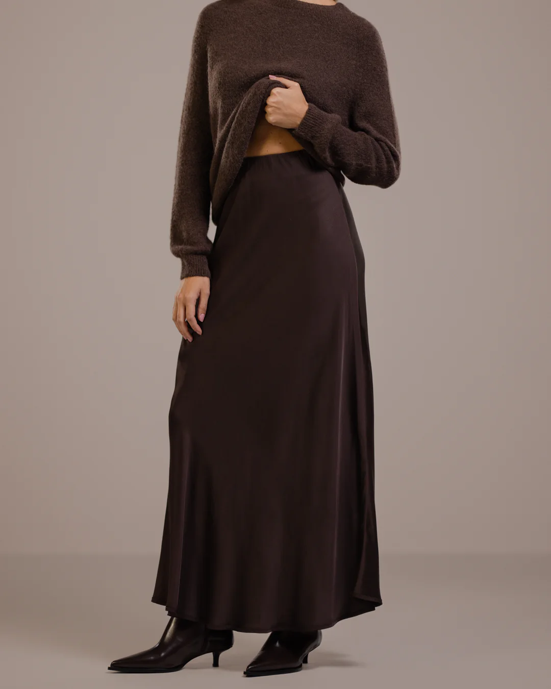Camilla Bias Satin Skirt | Espresso Brown - Image 3