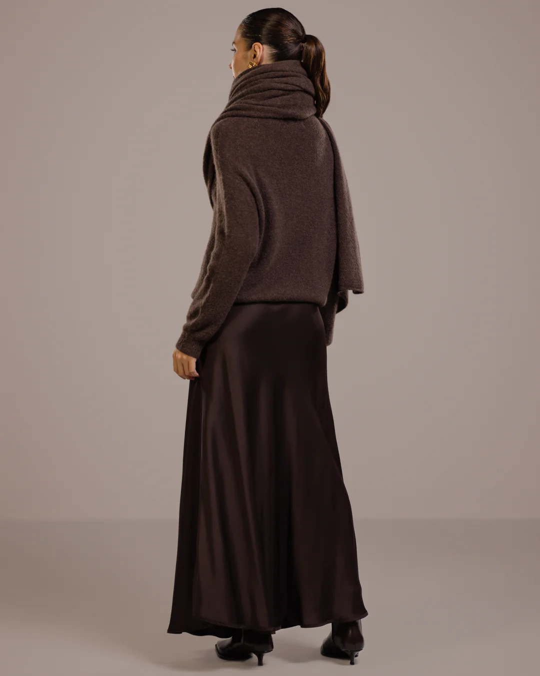 Camilla Bias Satin Skirt | Espresso Brown - Image 4