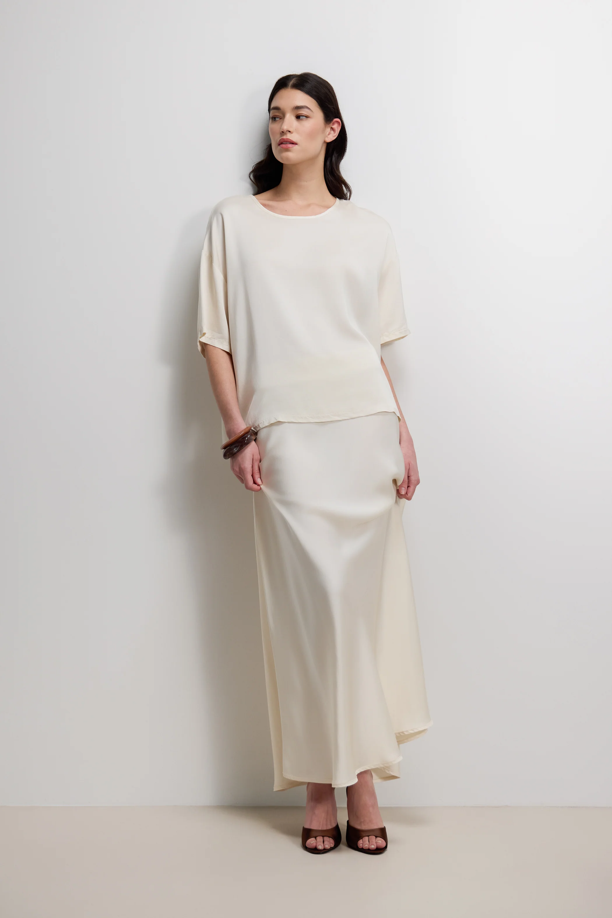 Mila Back Slit Satin Top | Ivory - Image 6
