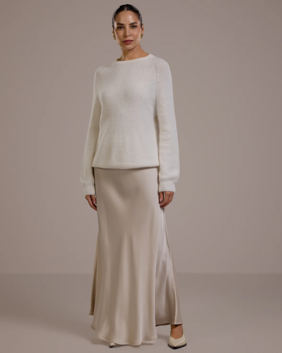 Camilla Bias Satin Skirt | Light Beige - Image 4