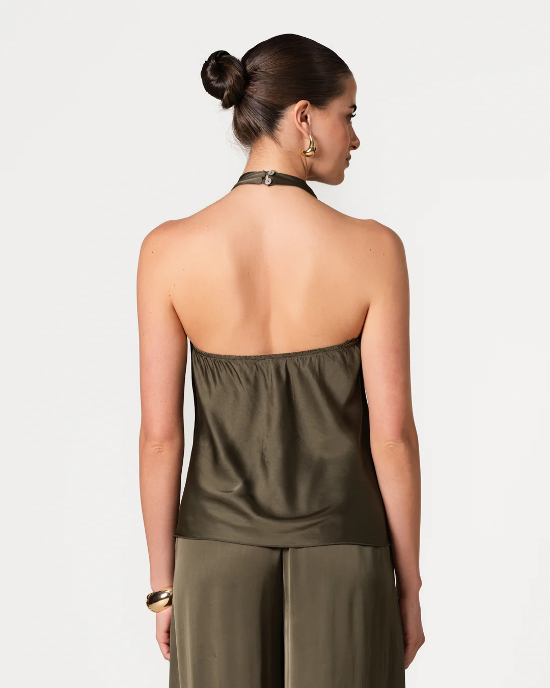 Carmen Backless Halterneck Top | Khaki - Image 2