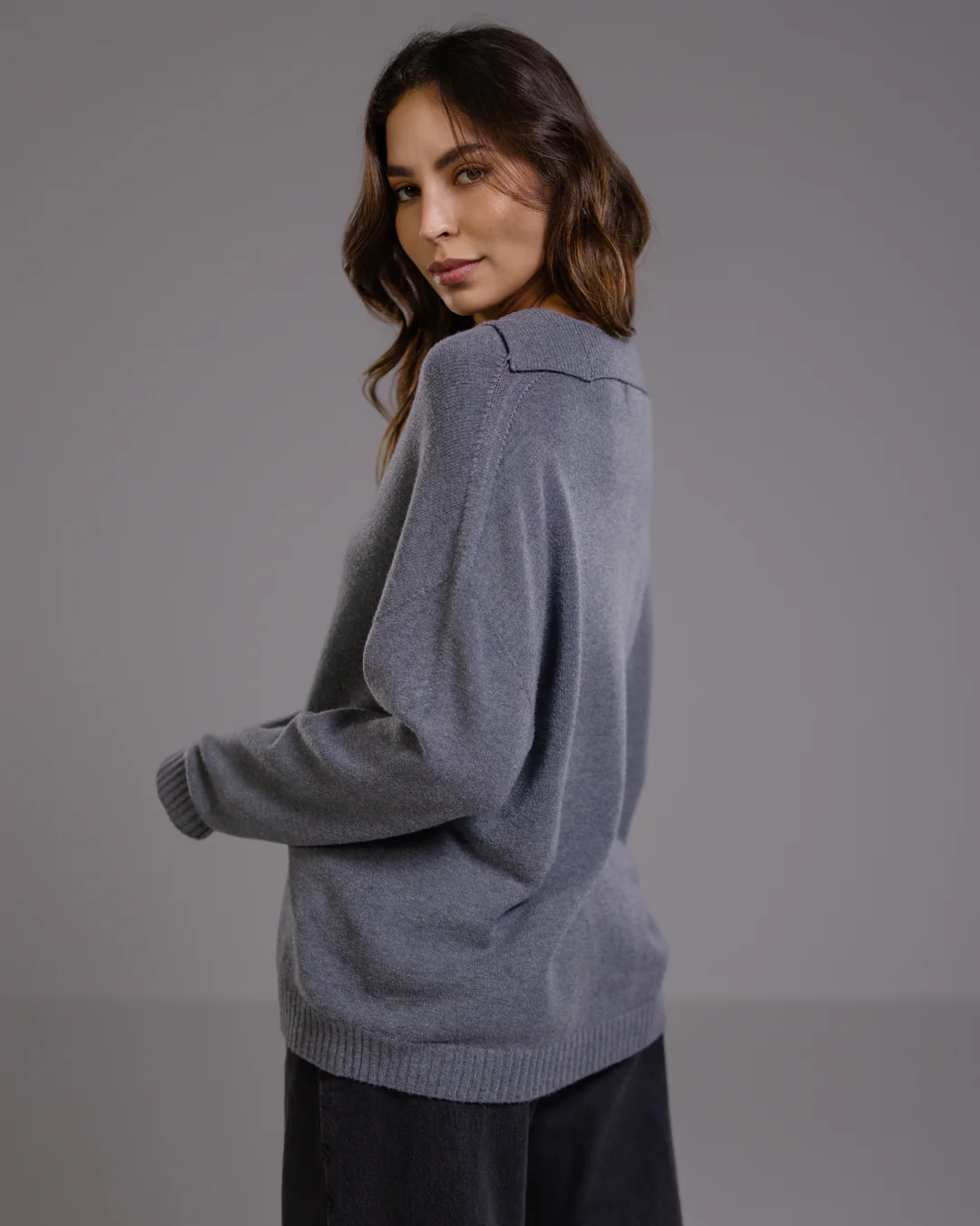 Celeste Open Collar Sweater | Dark Grey - Image 5