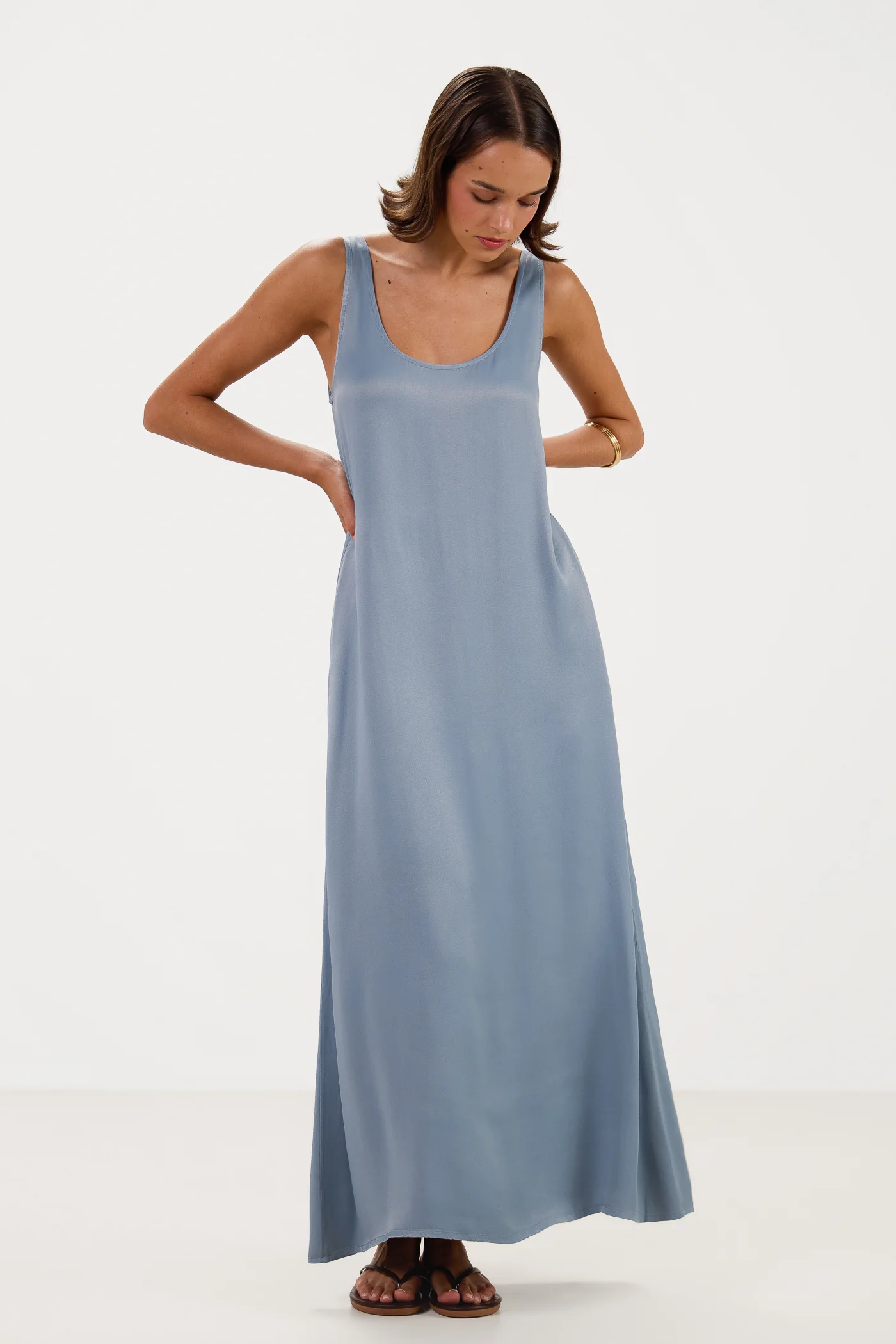 Chiara Satin Dress | Dusty Blue - Image 5