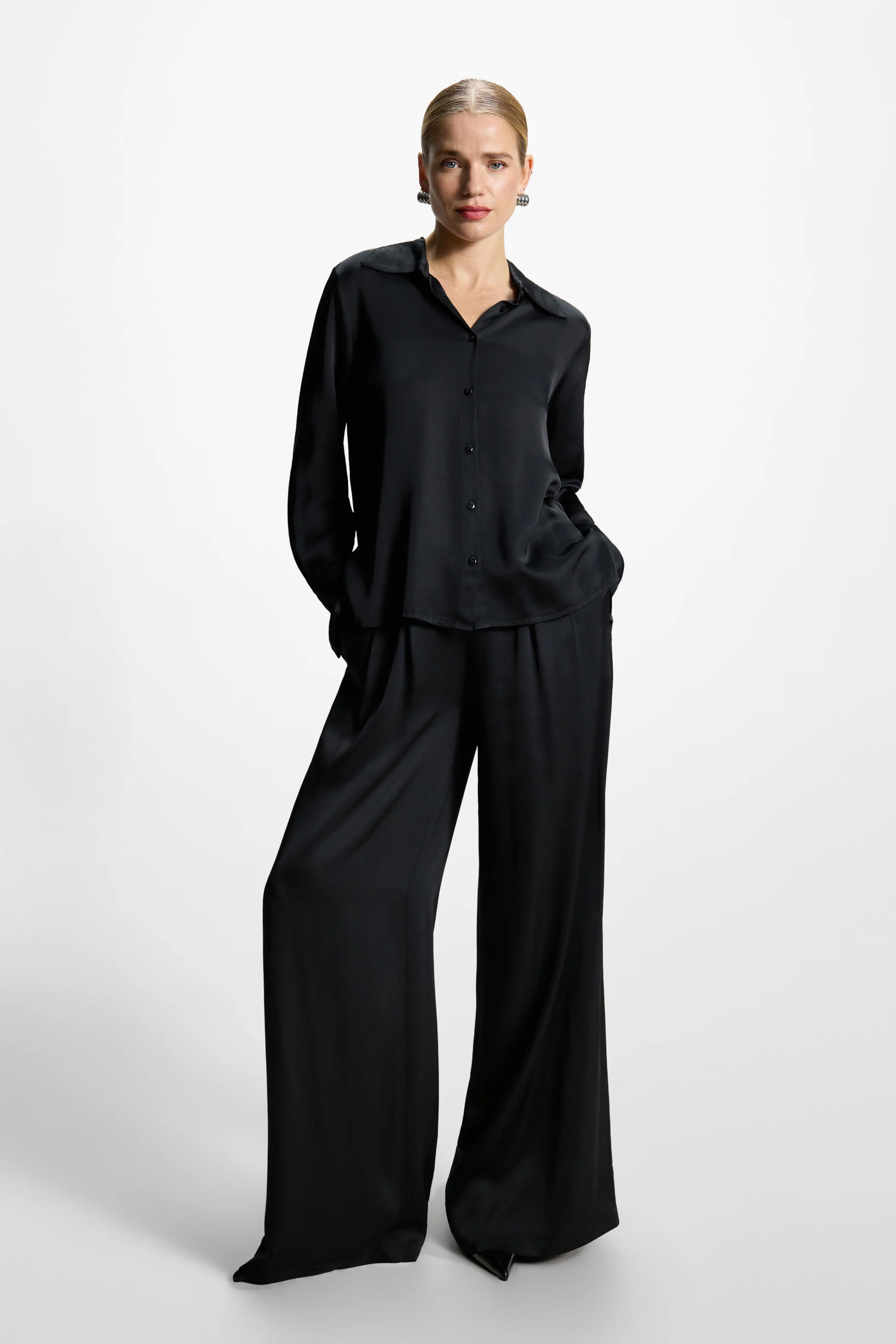 Claudia Elastic Waist Satin Trousers | Black