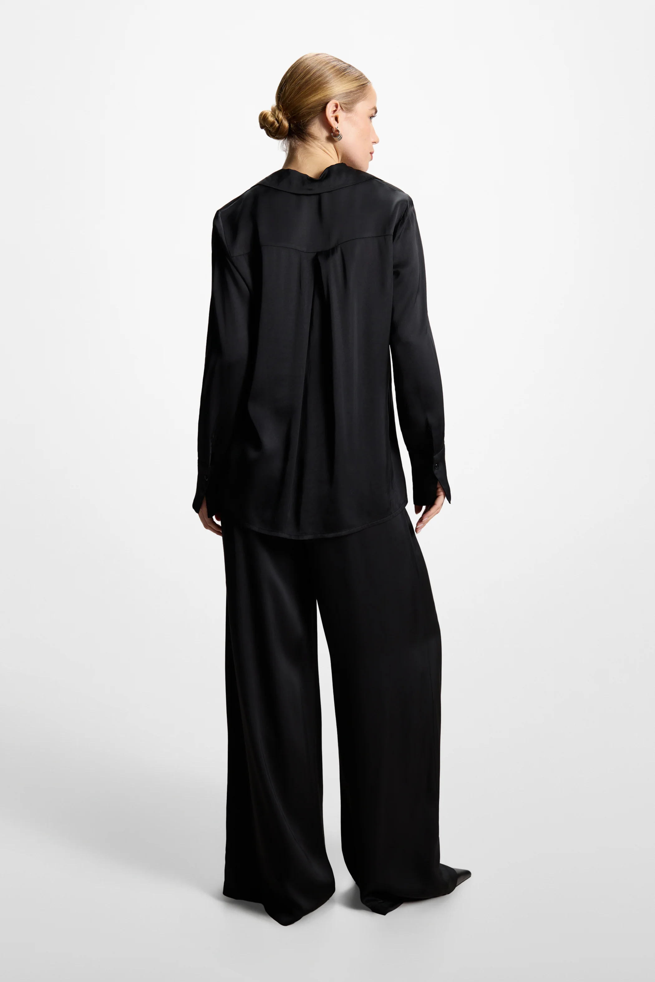Claudia Elastic Waist Satin Trousers | Black - Image 2