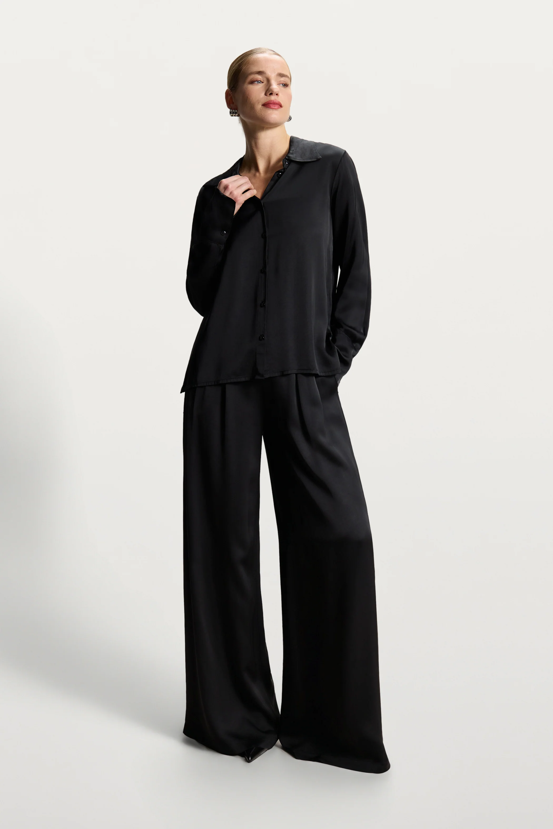 Claudia Elastic Waist Satin Trousers | Black - Image 3