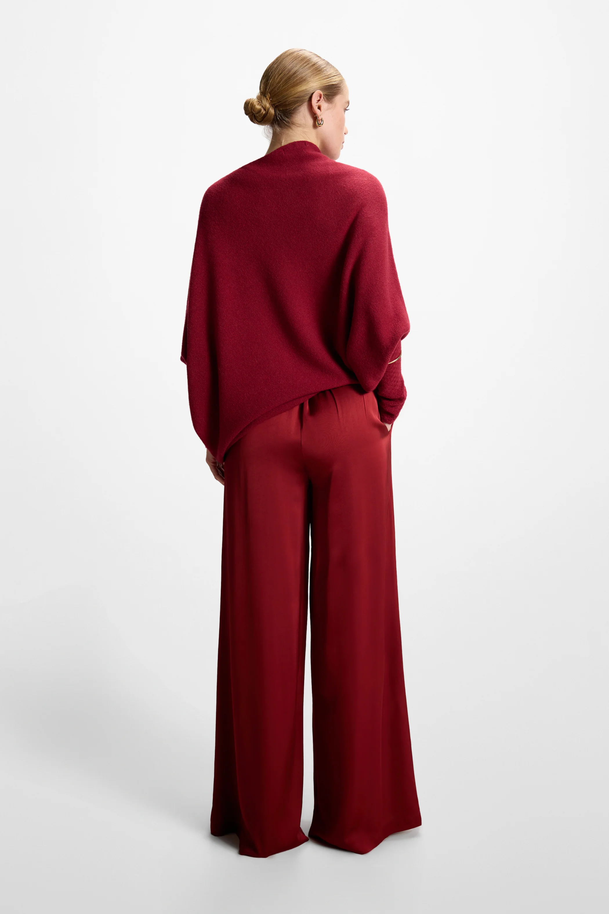Claudia Elastic Waist Satin Trousers | Carmine - Image 2