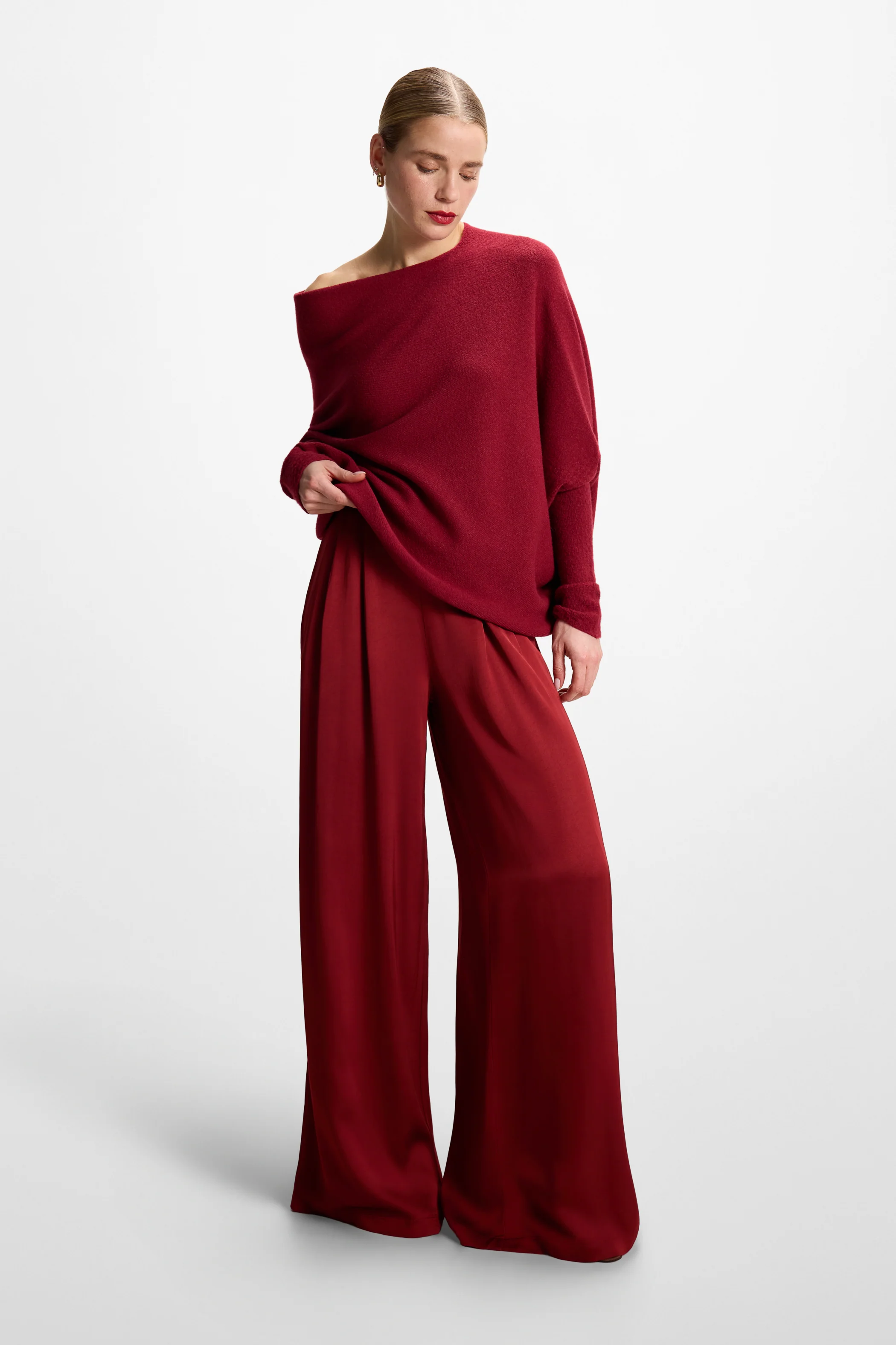 Claudia Elastic Waist Satin Trousers | Carmine - Image 3