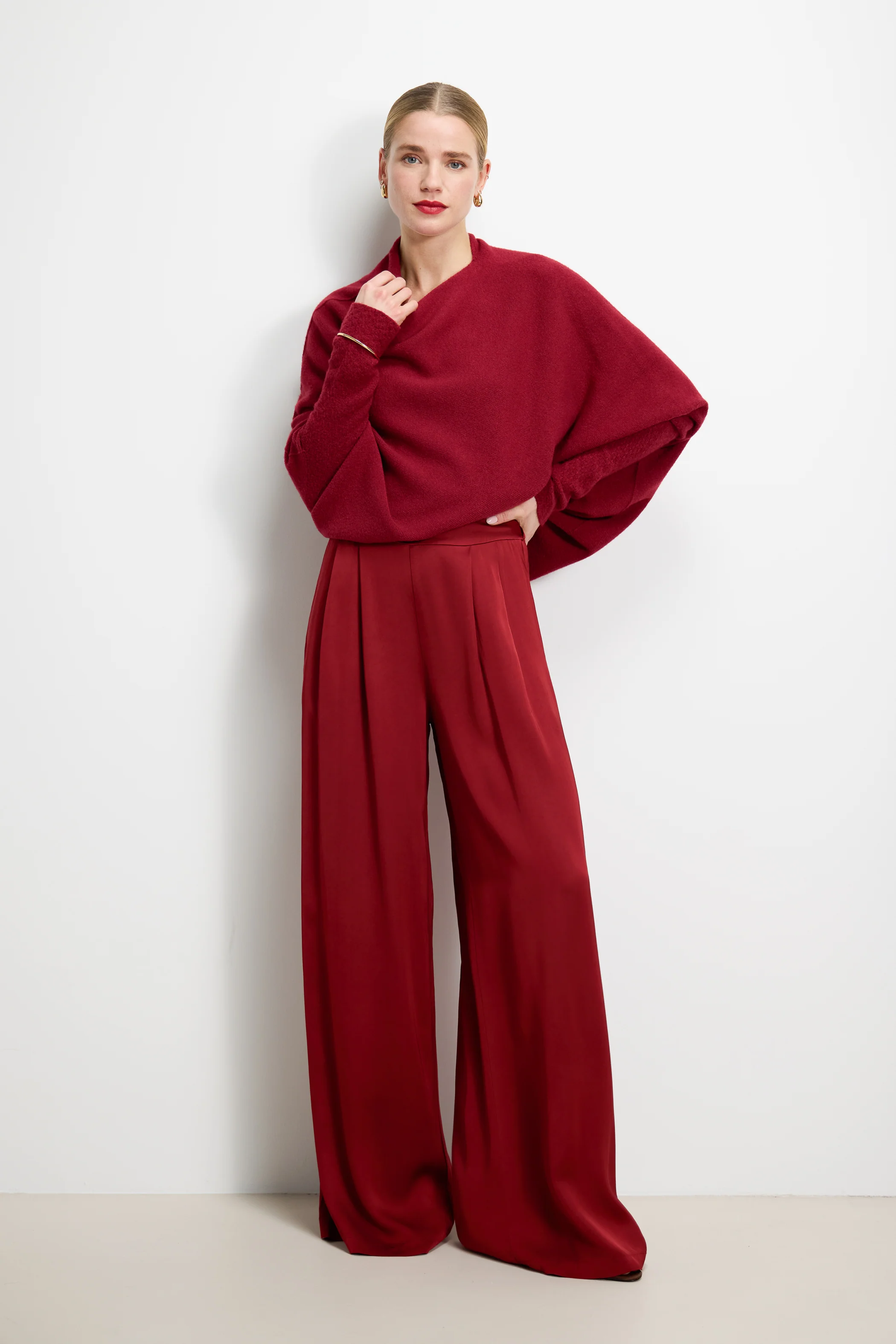 Claudia Elastic Waist Satin Trousers | Carmine - Image 4